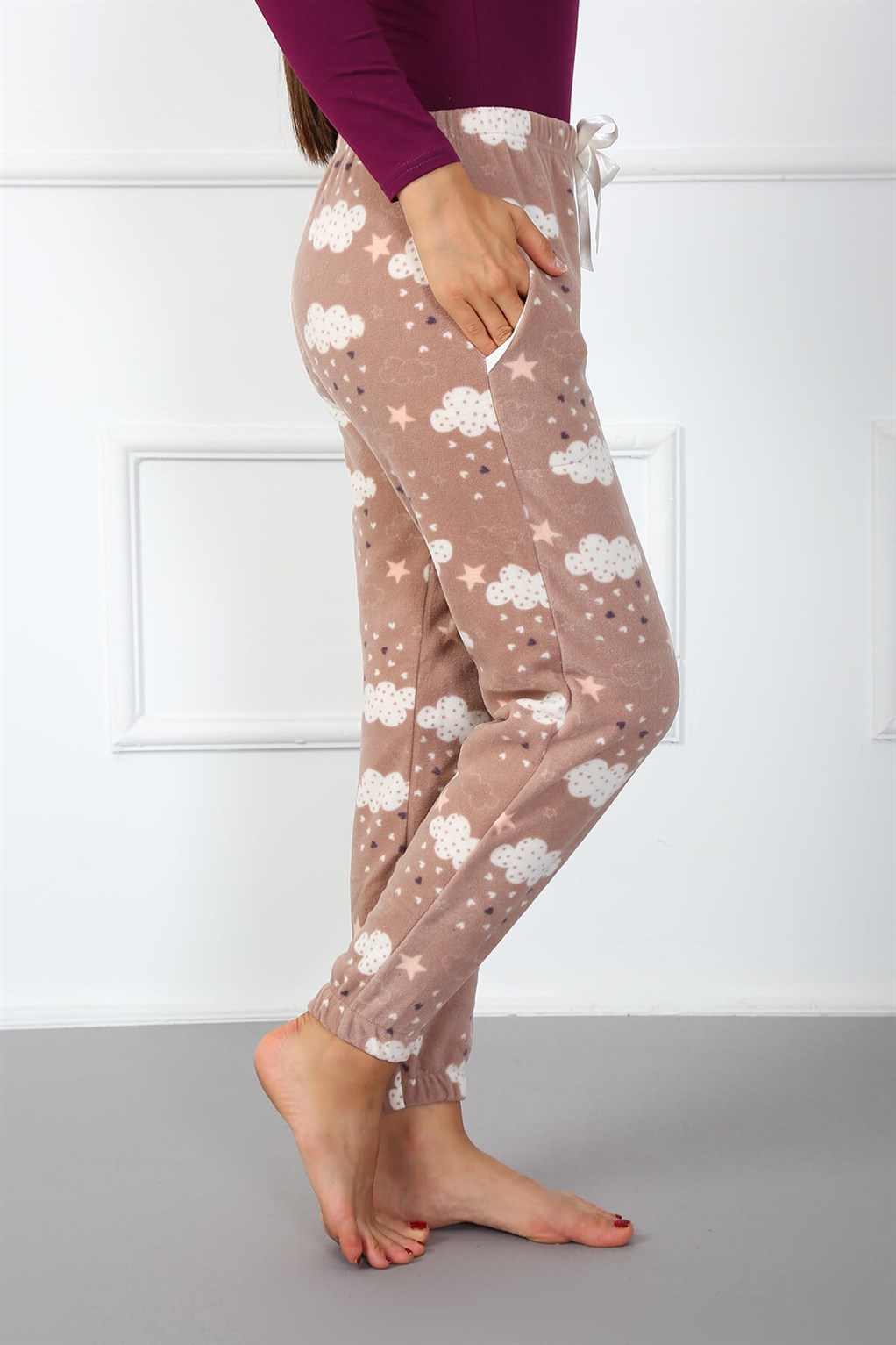 Moda Çizgi Bayan Welsoft Polar Tek Alt Pijama 210051