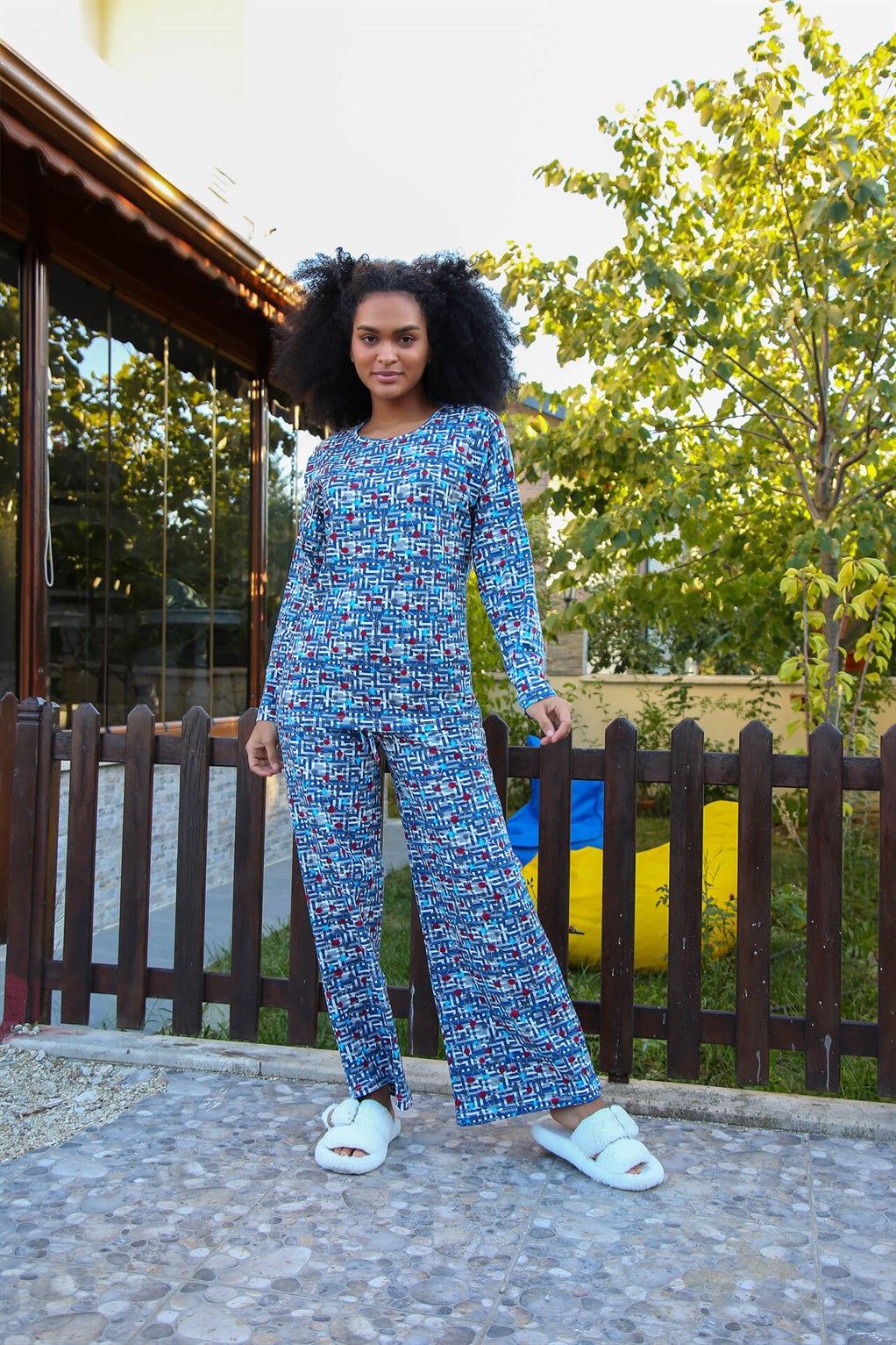 Moda Çizgi Kadın Penye Bol Paça Pijama Takım 4125