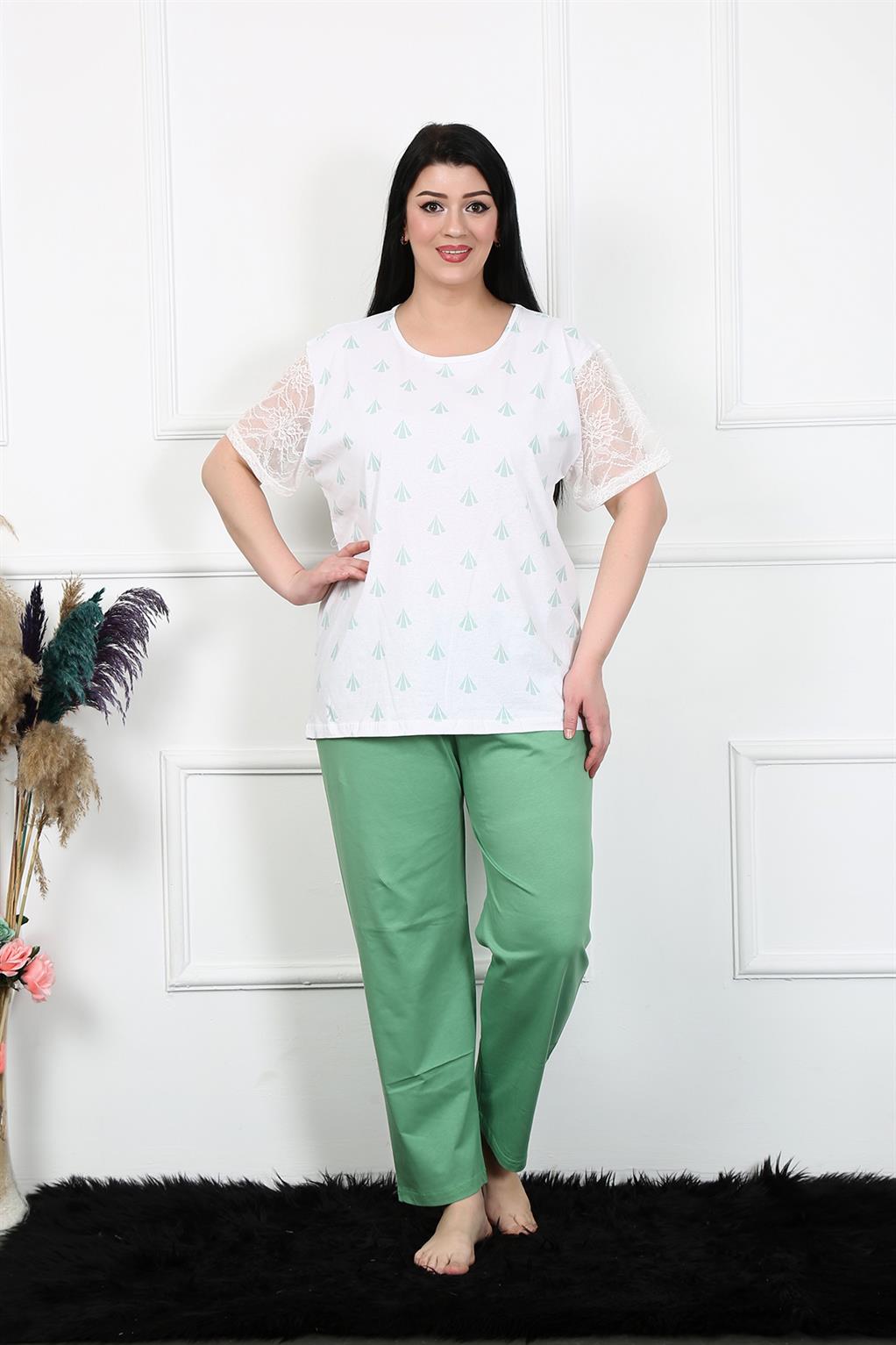 Moda Çizgi Kadın 5XL-6XL-7XL-8XL Büyük Beden Kısa Kol Pijama Takım 75001