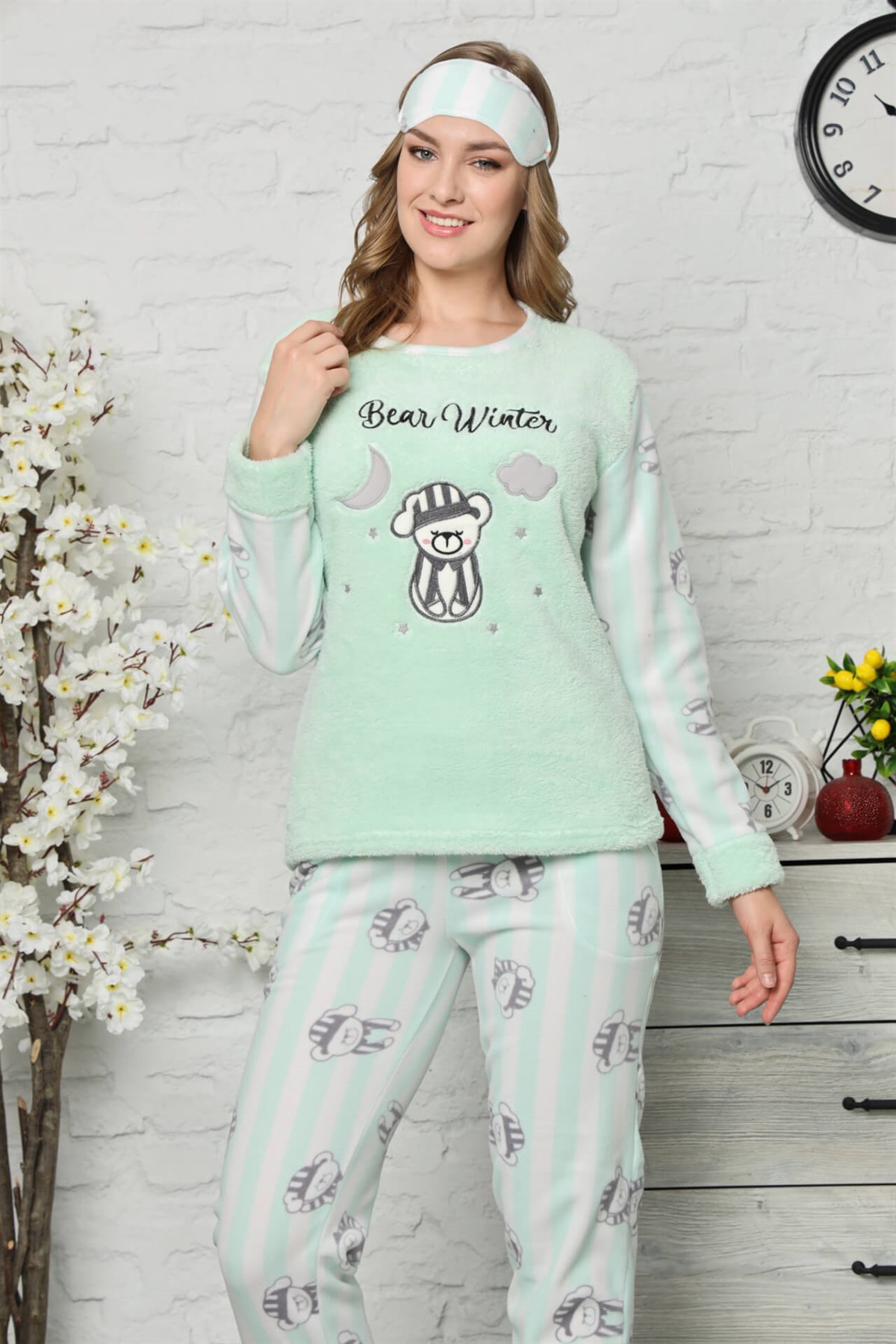 Moda Çizgi Welsoft Polar Kadın Pijama Takımı 8067