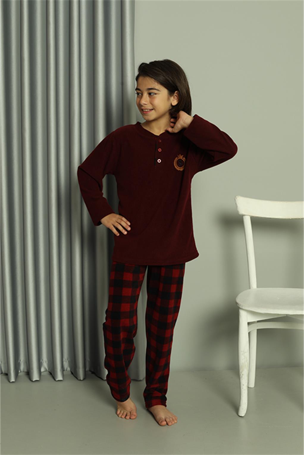 Moda Çizgi Erkek Çocuk WelSoft Polar Bordo Pijama Takımı 20549