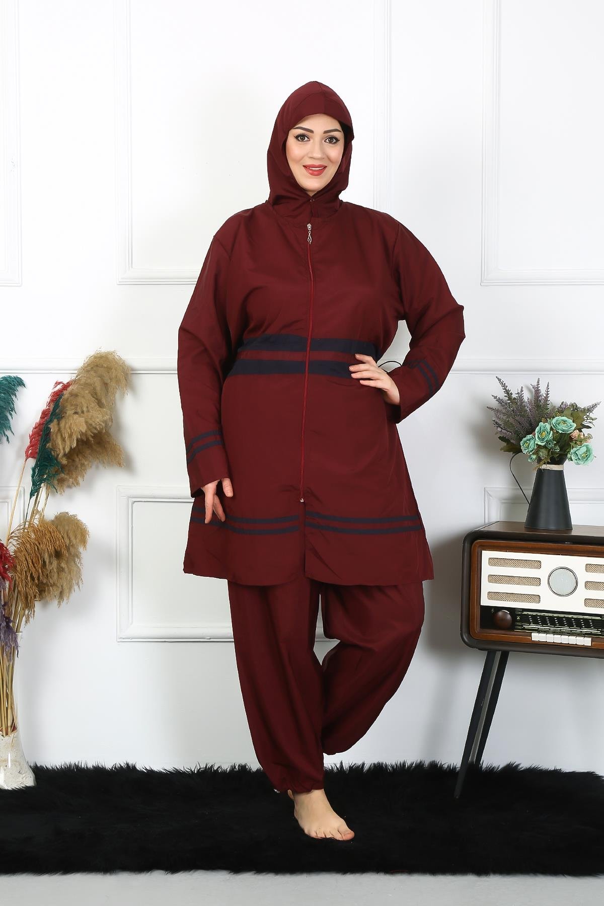 Moda Çizgi Büyük Beden Tesettür Mayo 7XL-8XL-9XL-10XL Bordo 55010