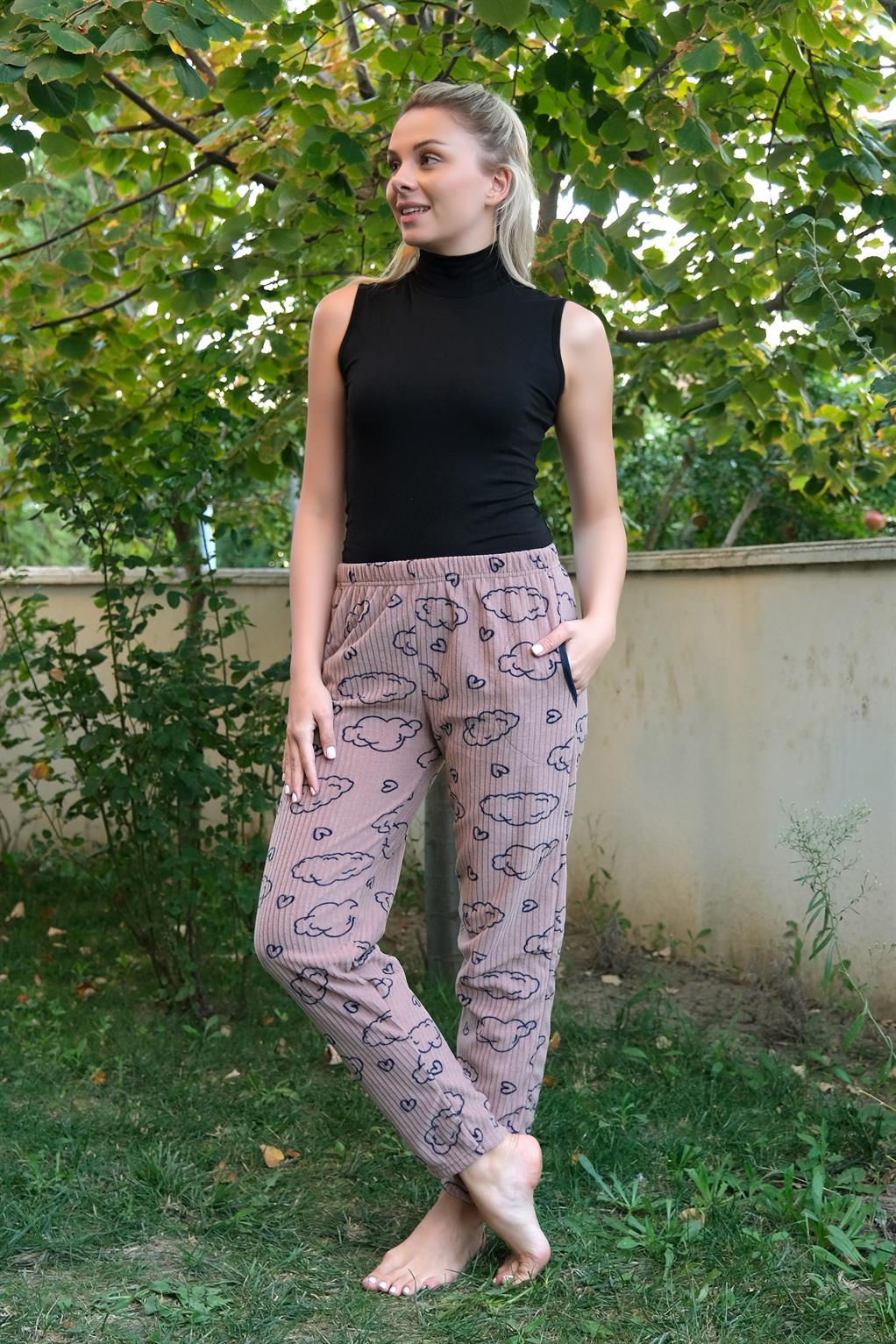 Moda Çizgi Kadın Welsoft Polar Tek Alt Pijama 210058