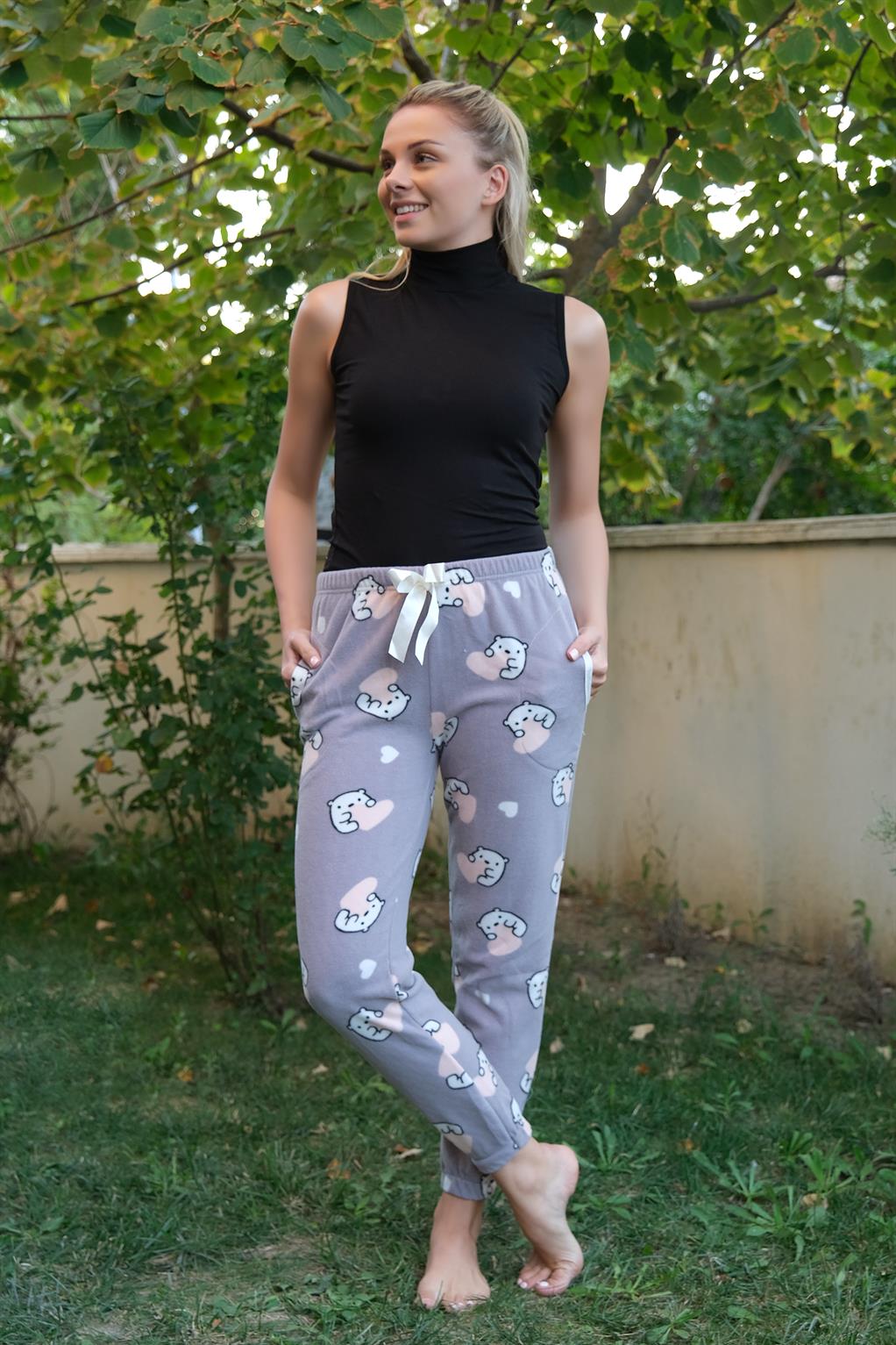 Moda Çizgi Kadın Welsoft Polar Tek Alt Pijama 210053