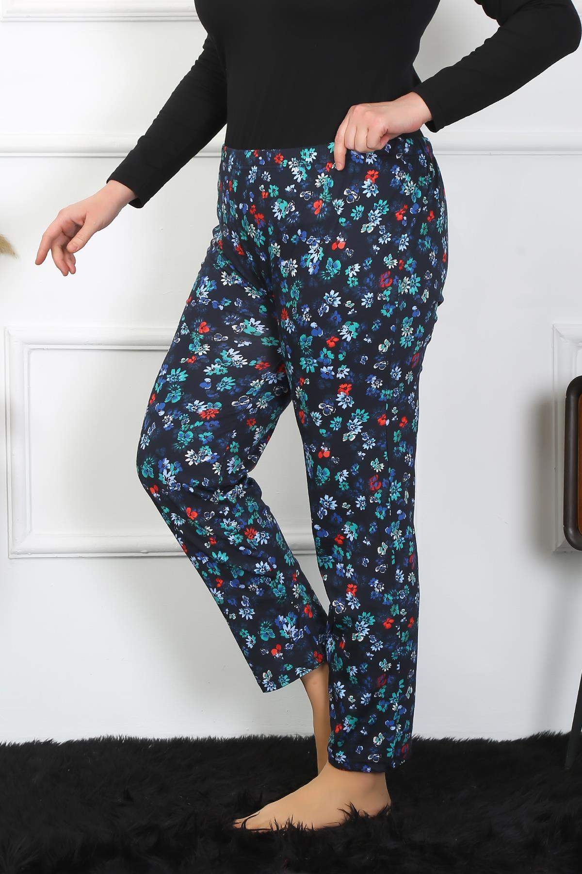 Moda Çizgi Kadın Büyük Beden Tek Alt Pijama 27501