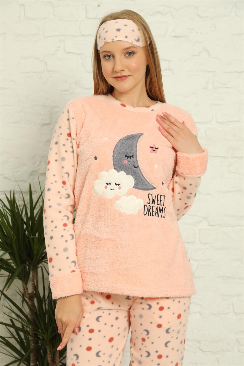 Moda Çizgi Welsoft Polar Kadın Manşetli Pijama Takımı 8436