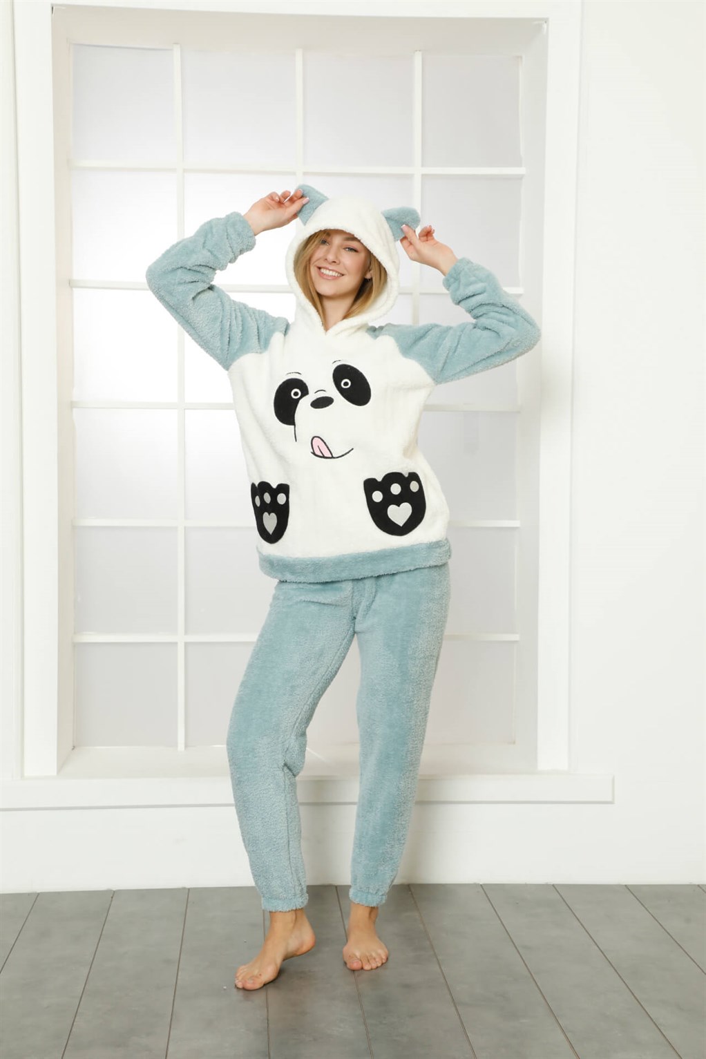 moda çizgi Welsoft Polar Peluş Kadın Pijama Takımı 818111