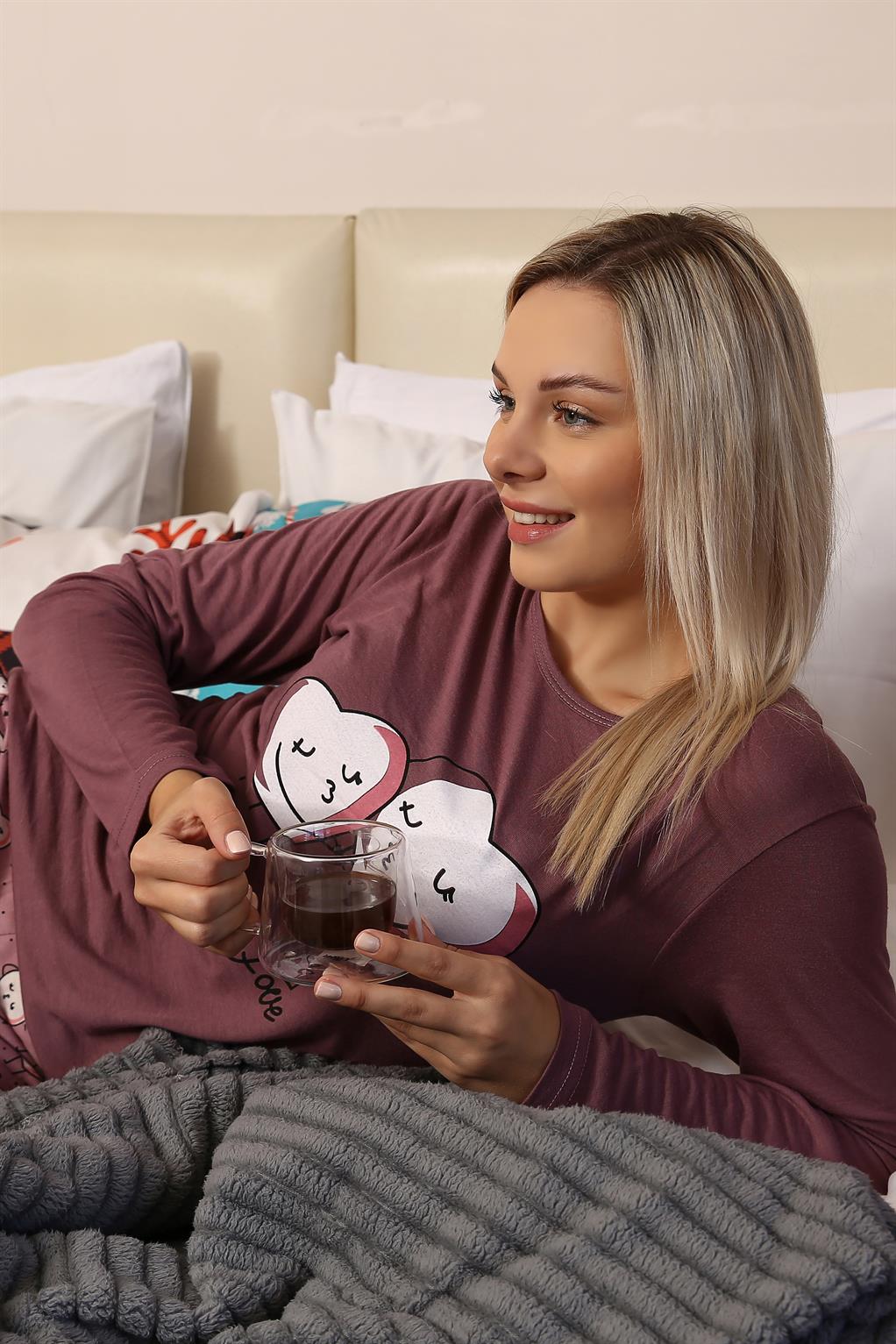 Moda Çizgi Kadın Penye Uzun Kol Pijama Takım 4187