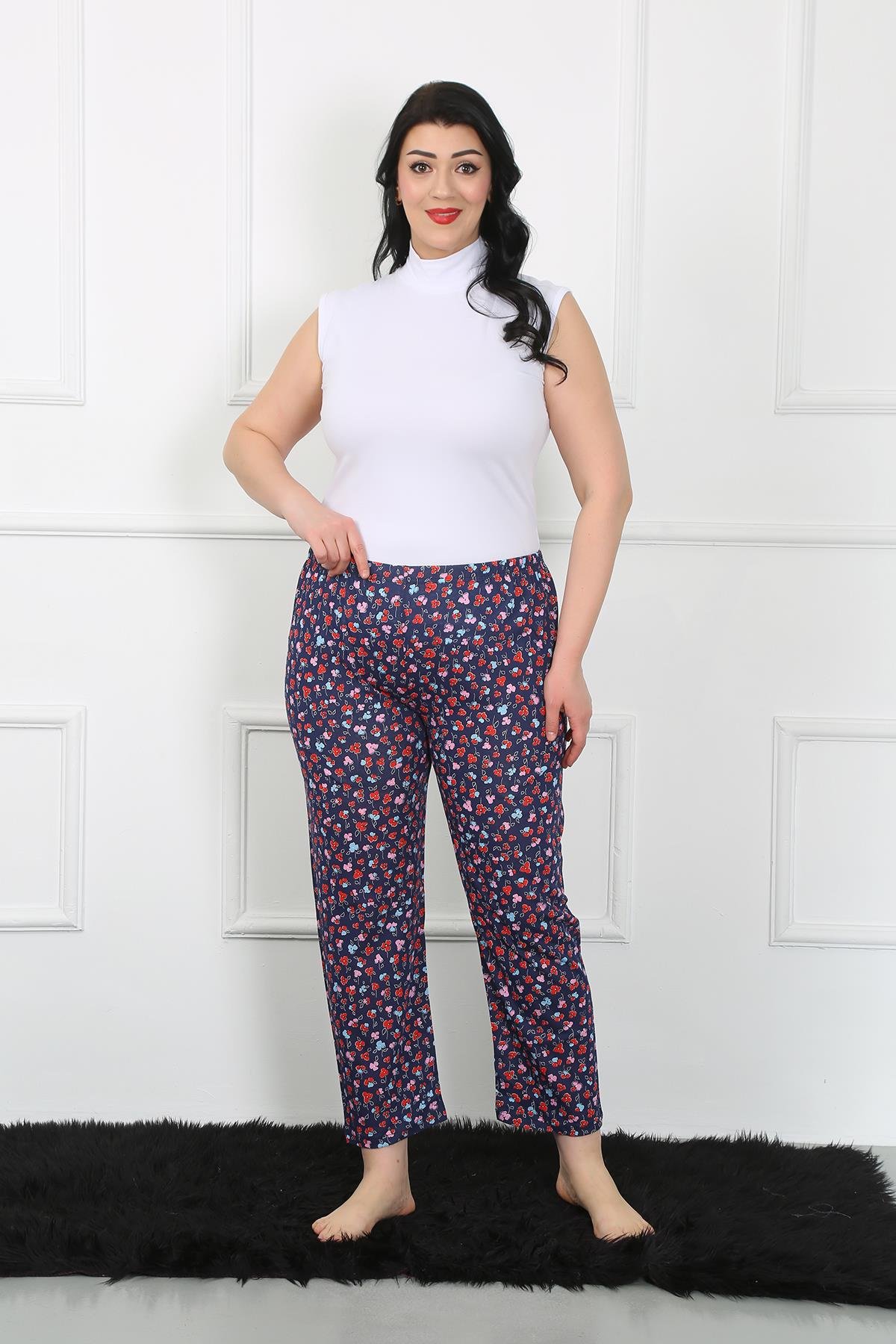 Moda Çizgi Kadın Büyük Beden Tek Alt Pijama 27508