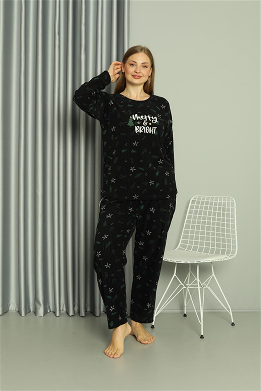 Moda Çizgi Welsoft Polar Kadın Büyük Beden Pijama Takımı 808043