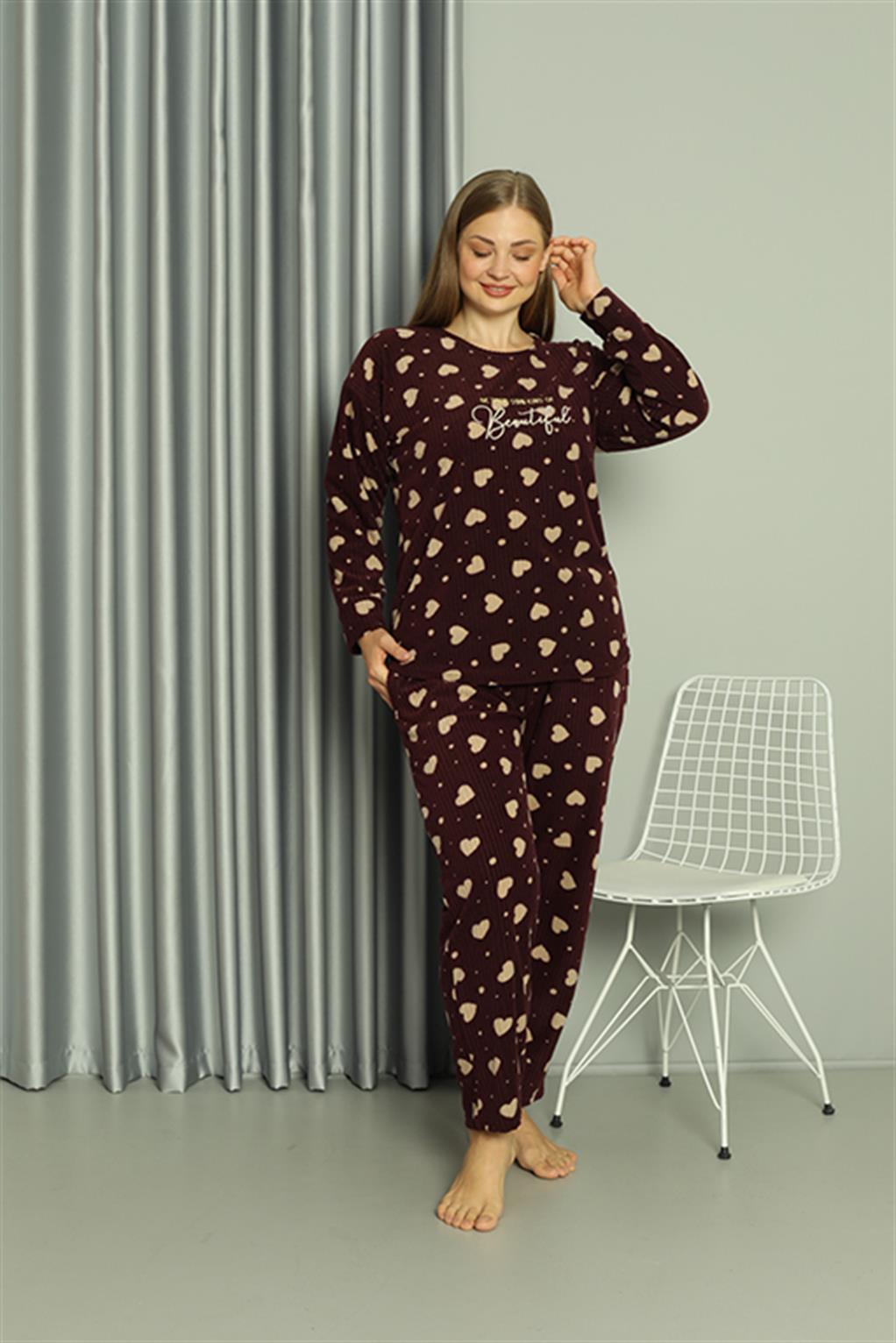 Moda Çizgi Welsoft Polar Kadın Büyük Beden Pijama Takımı 808041