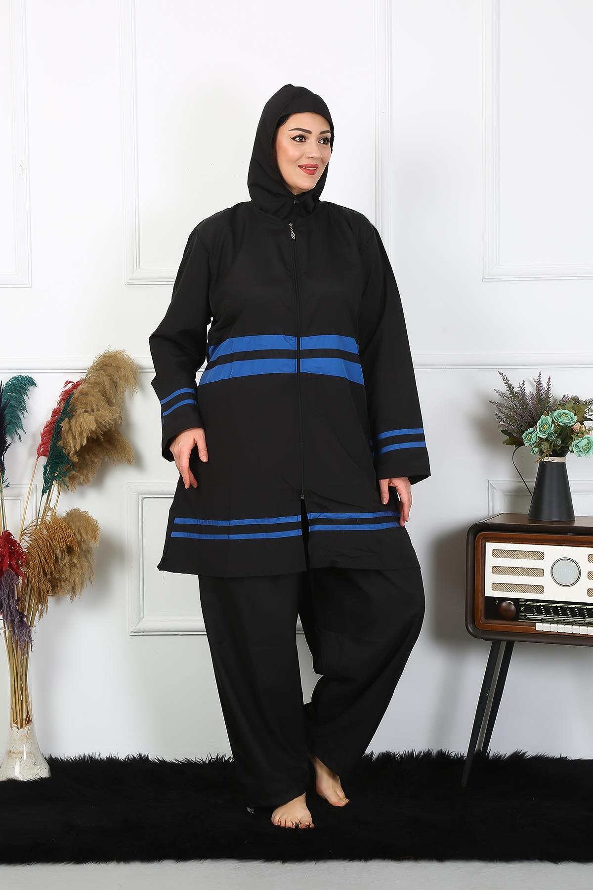 Moda Çizgi Büyük Beden Tesettür Mayo 7XL-8XL-9XL-10XL Siyah 55011