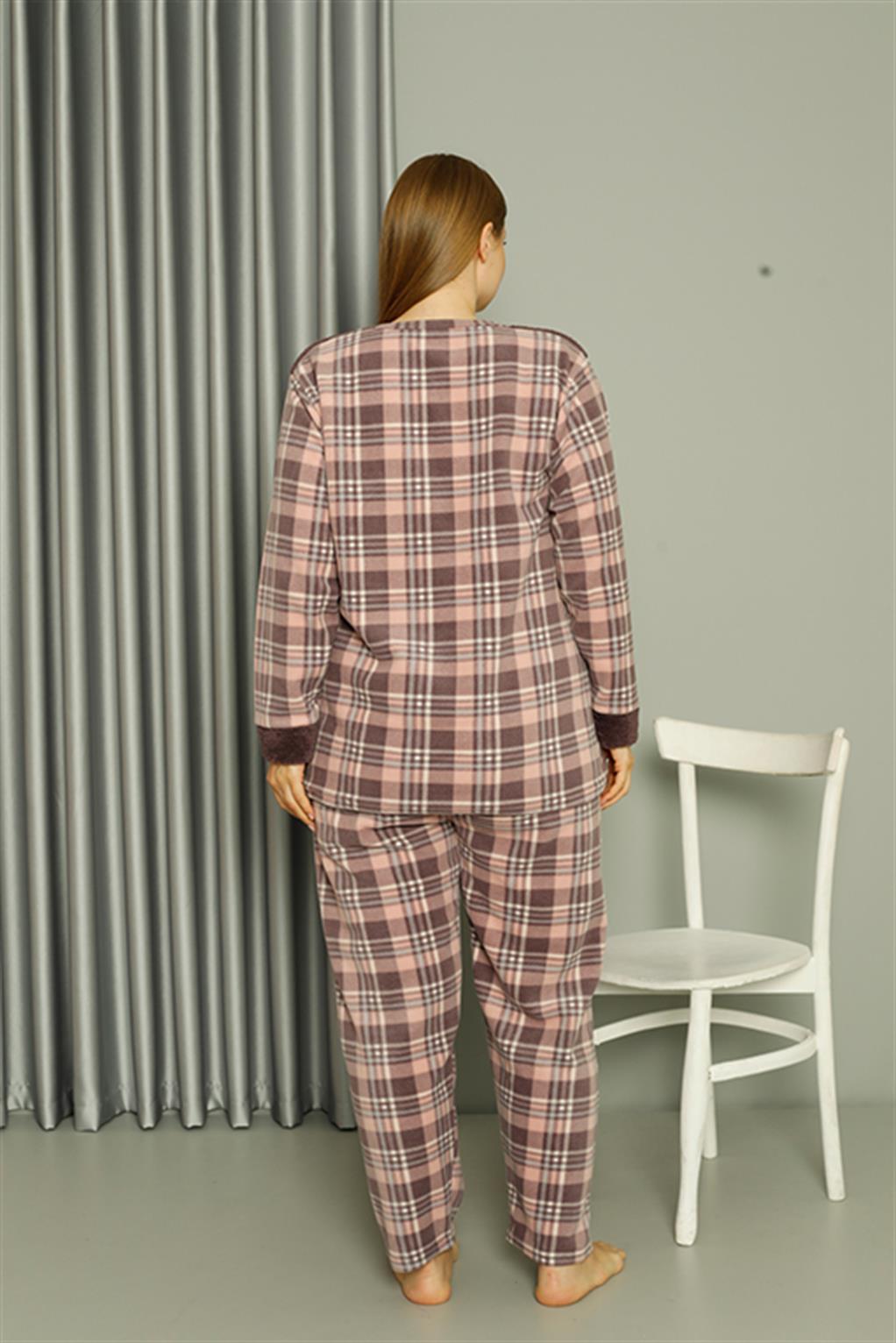 Moda Çizgi Welsoft Polar Kadın Büyük Beden Vizon Pijama Takımı 808040