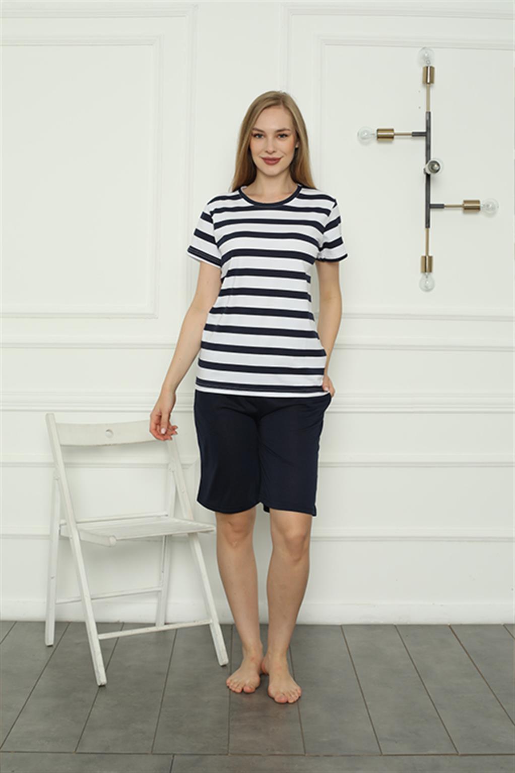 Moda Çizgi Kadın Penye Şortlu Pijama Takım 4163