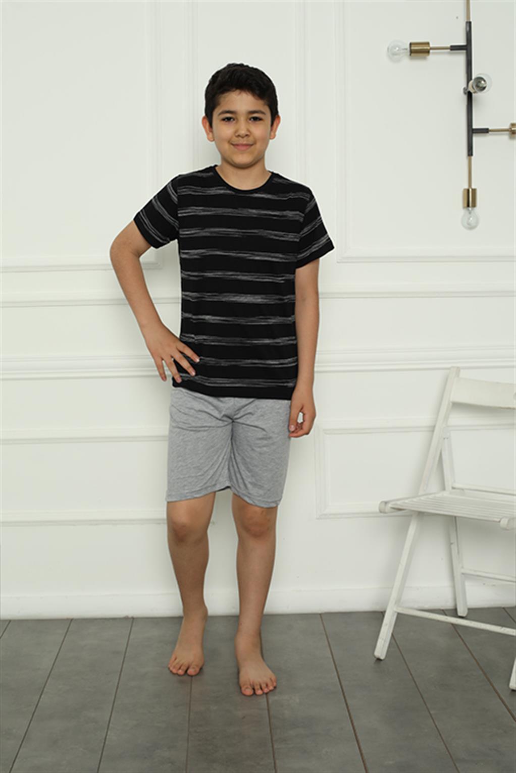 Moda Çizgi Erkek Çocuk Penye Şortlu Pijama Takım 20392