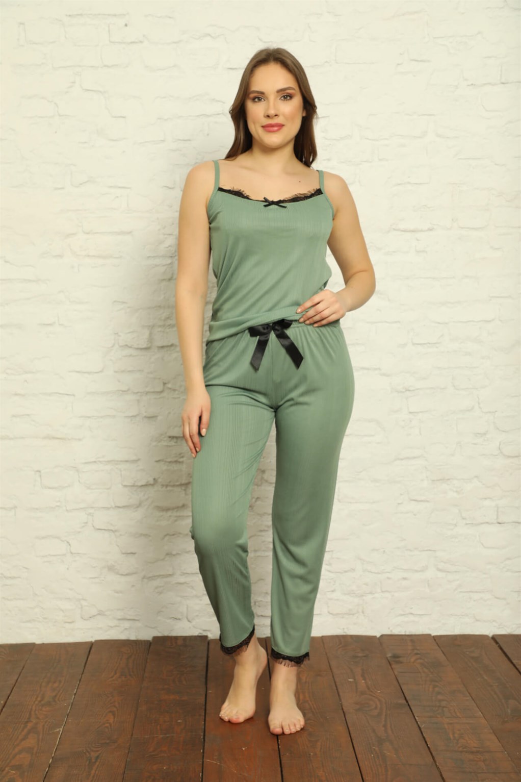 Moda Çizgi Kadın 3'lü Sabahlık Pijama Takım 20564