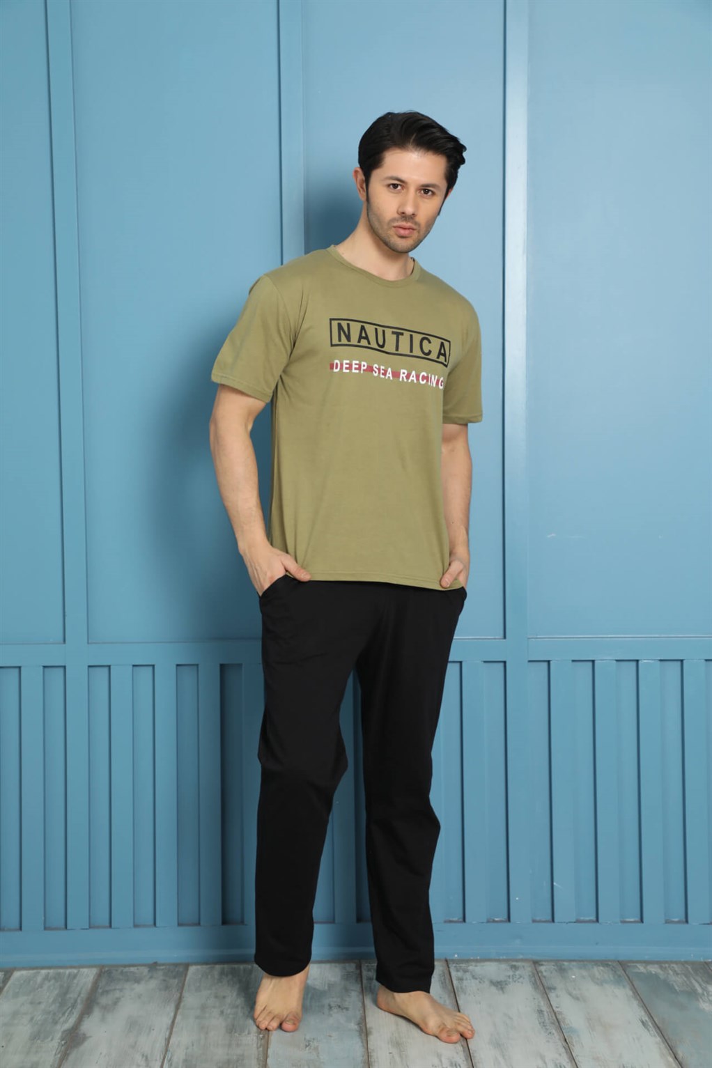 Moda Çizgi Erkek %100 Pamuk Cepli Pijama Takımı 20576H