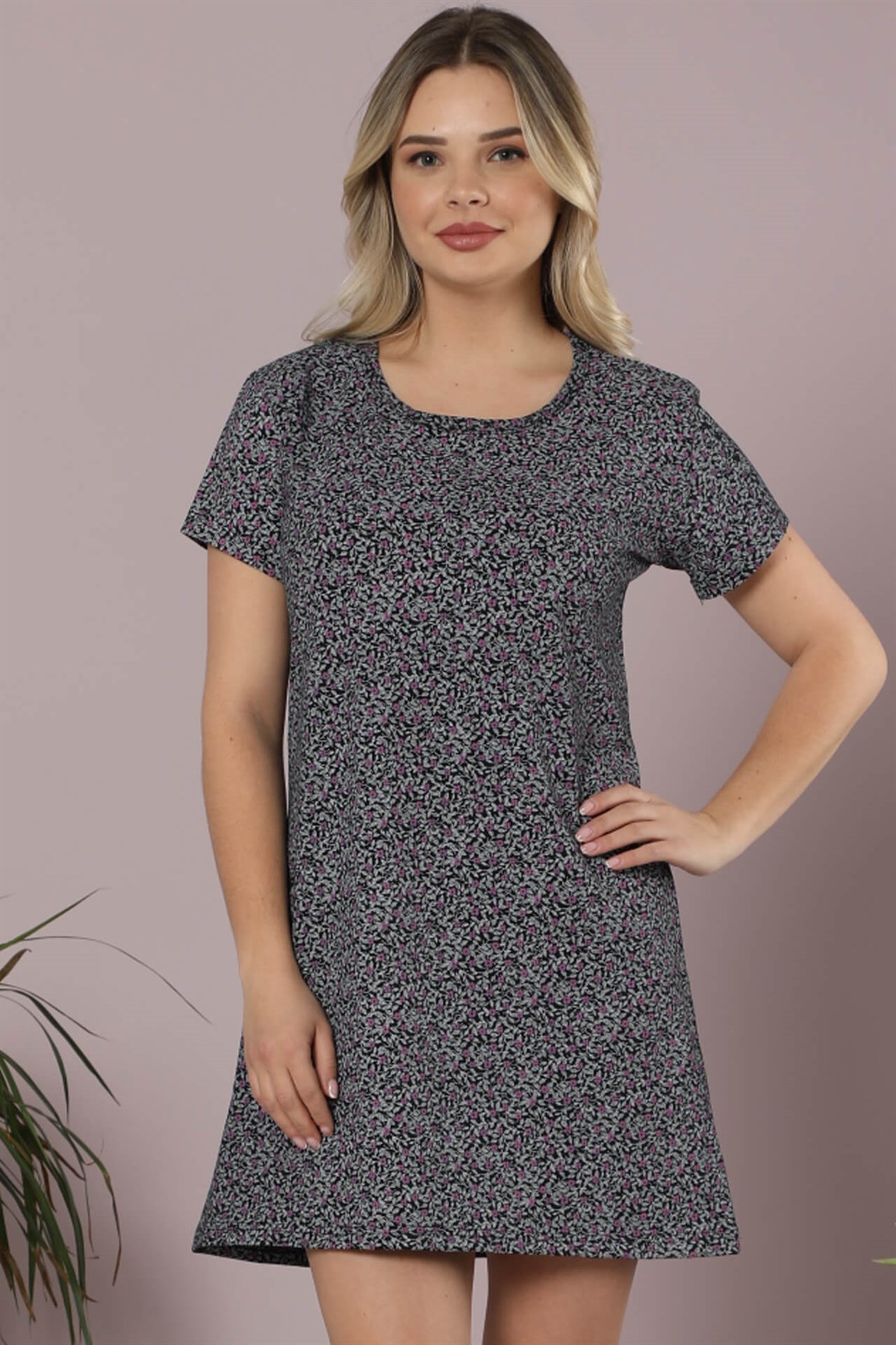 Kadın Pamuklu Kısa Kol Tunik Gecelik 853