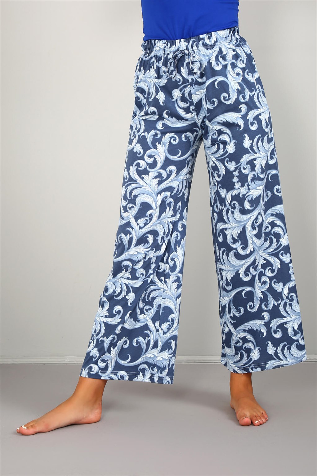 Moda Çizgi Bayan Penye Bol Paça Pantolon 210033