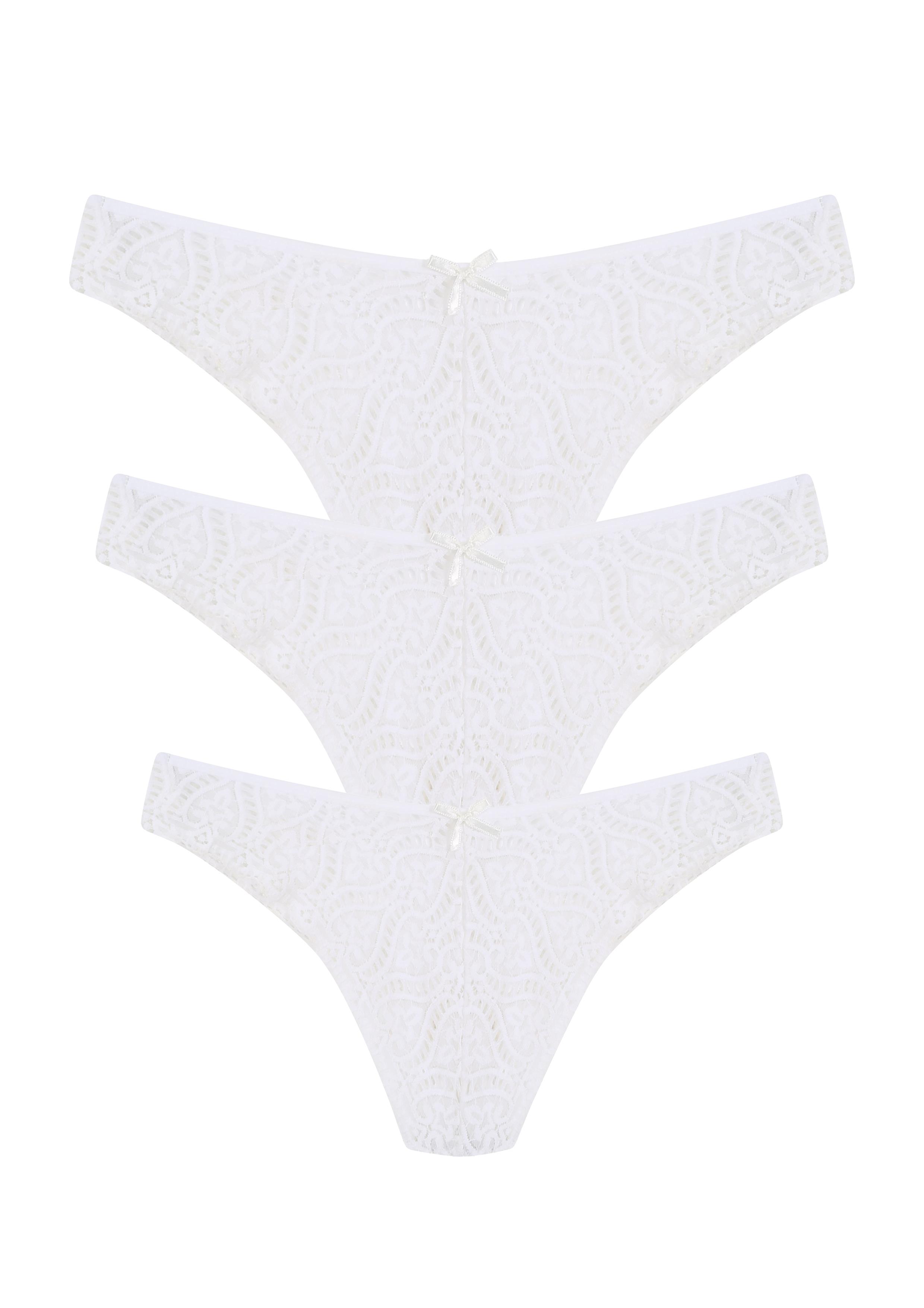 Moda Çizgi Dantelli 3lü Tanga Külot Ekru 40256
