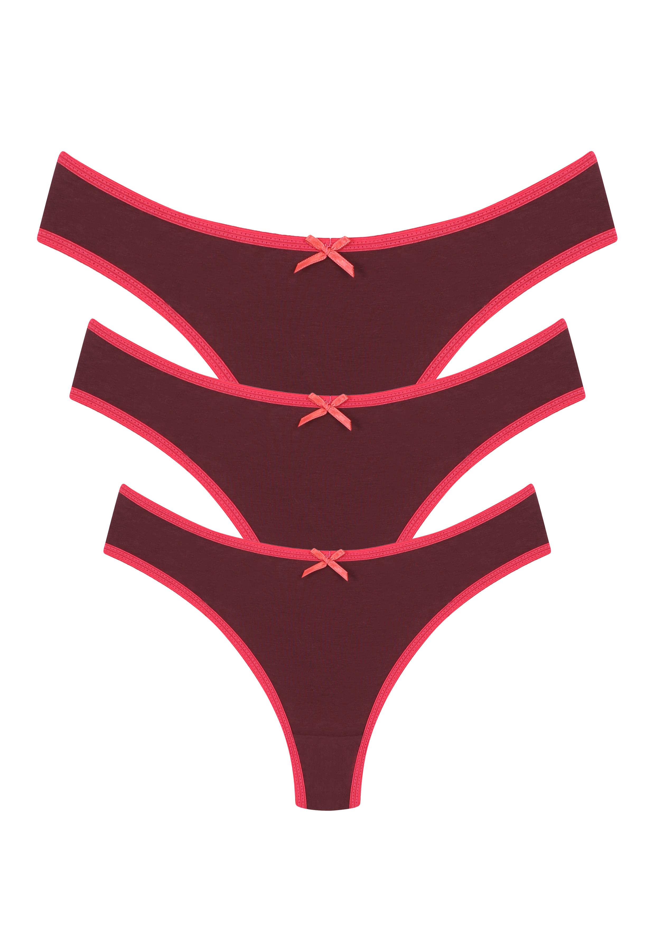 Moda Çizgi Pamuklu 3lü Tanga Külot Bordo 40251