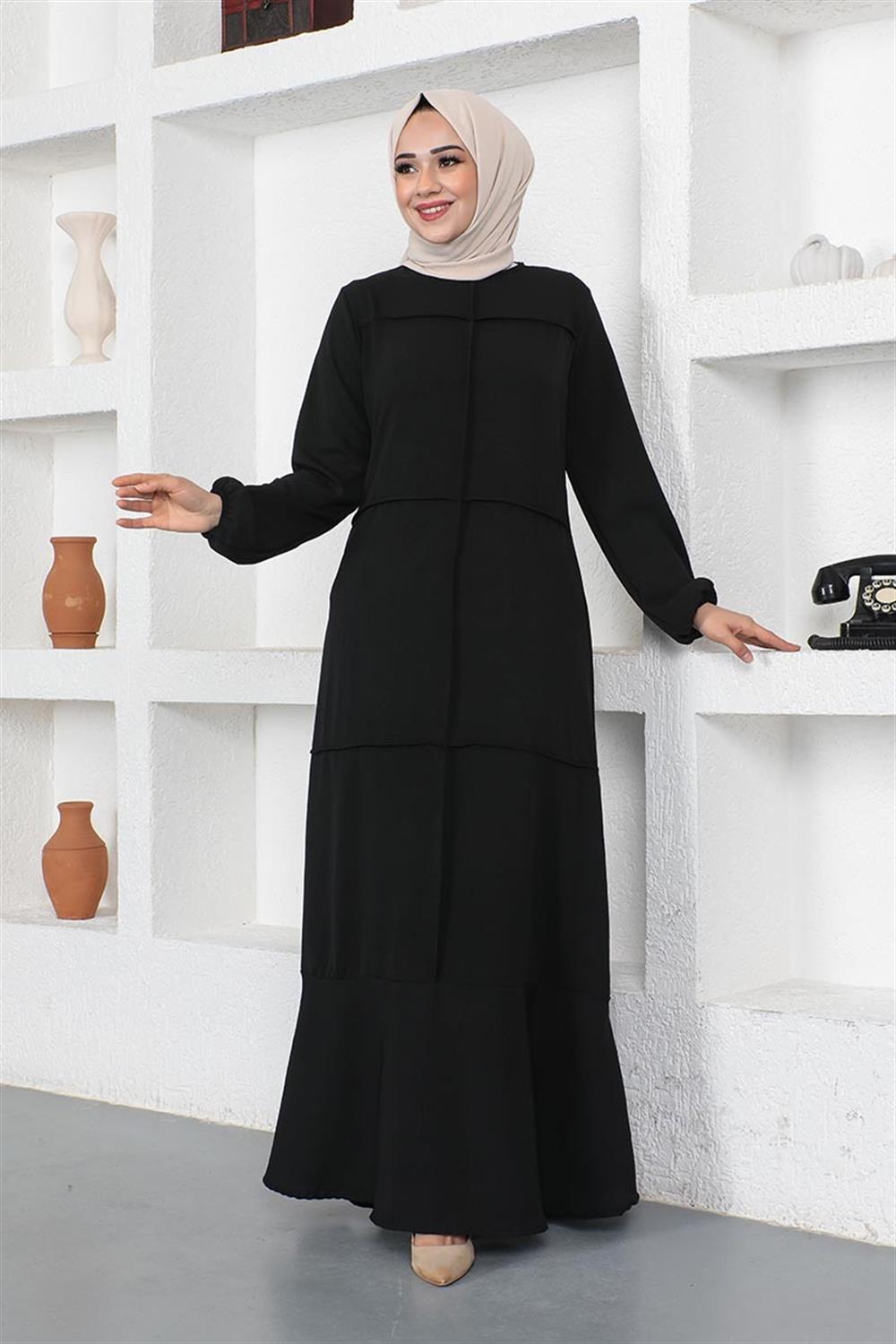 Dikiş Detaylı Model Elbise SİYAH