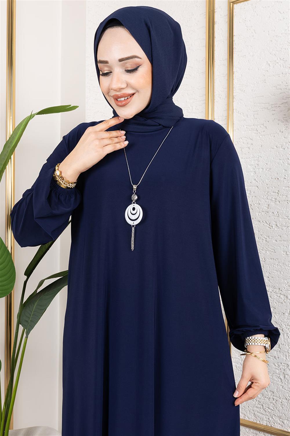 Kolyeli Sandy Elbise LACİVERT