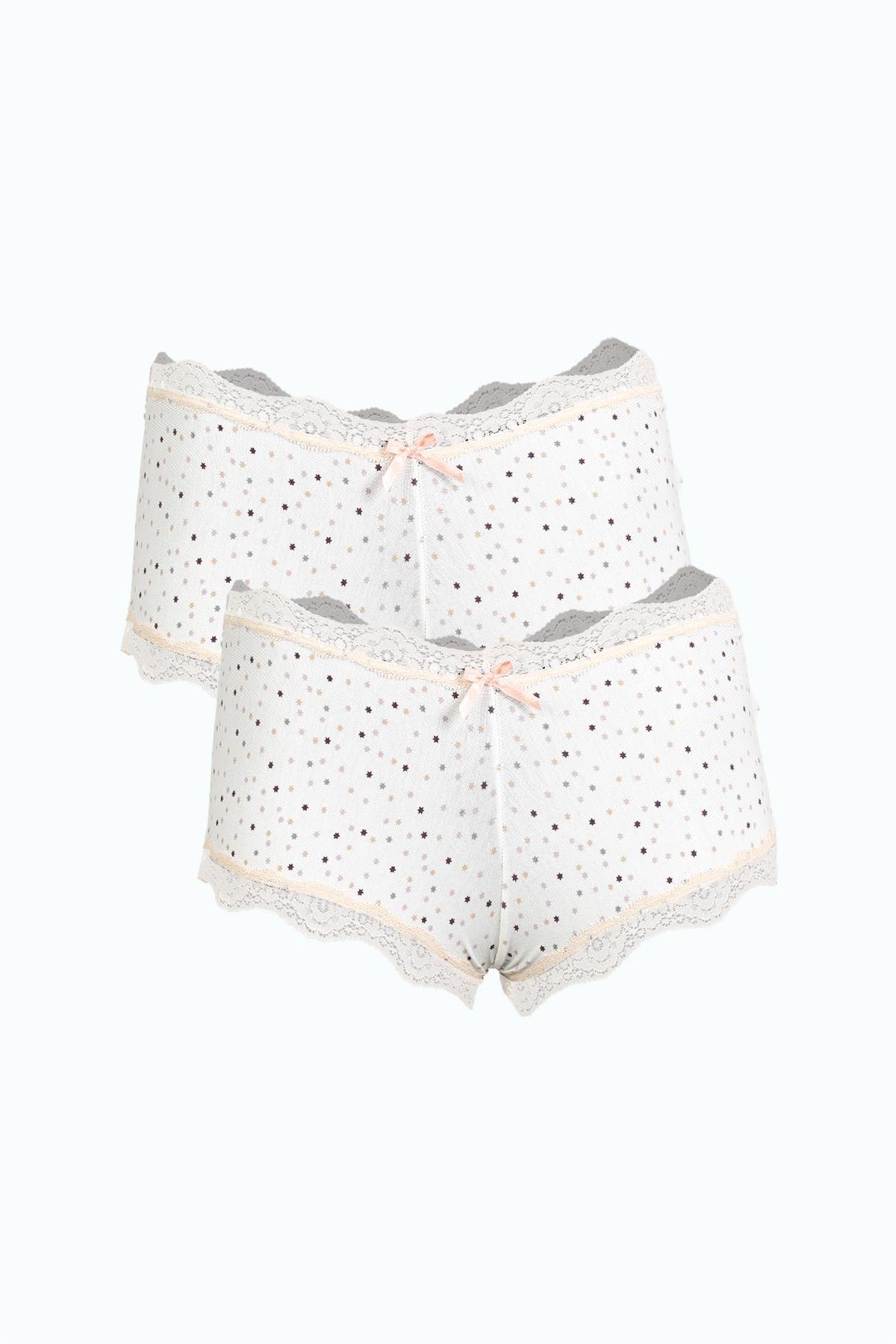 Moda Çizgi Kadın Pamuklu 2li Boxer Krem 40280