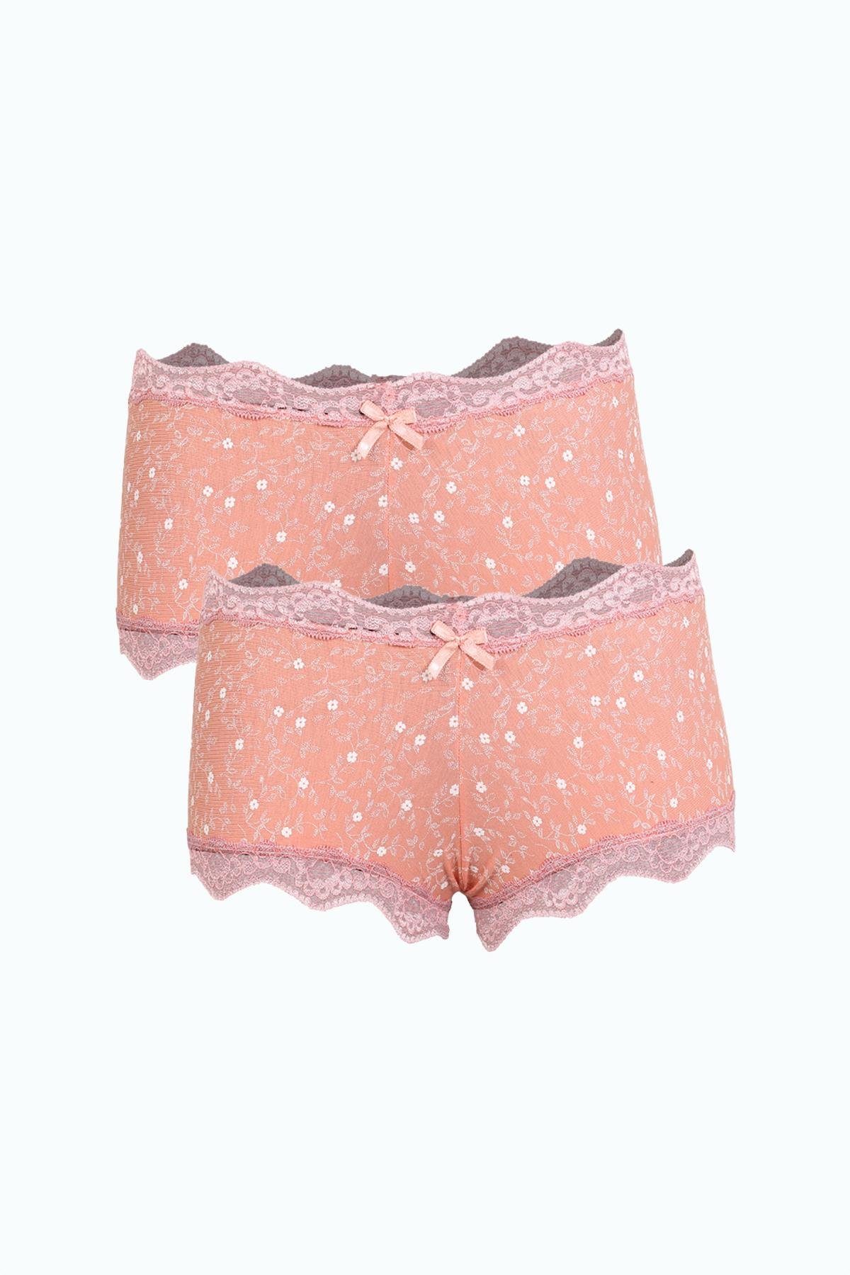 Moda Çizgi Kadın Pamuklu 2li Boxer Somon 40280