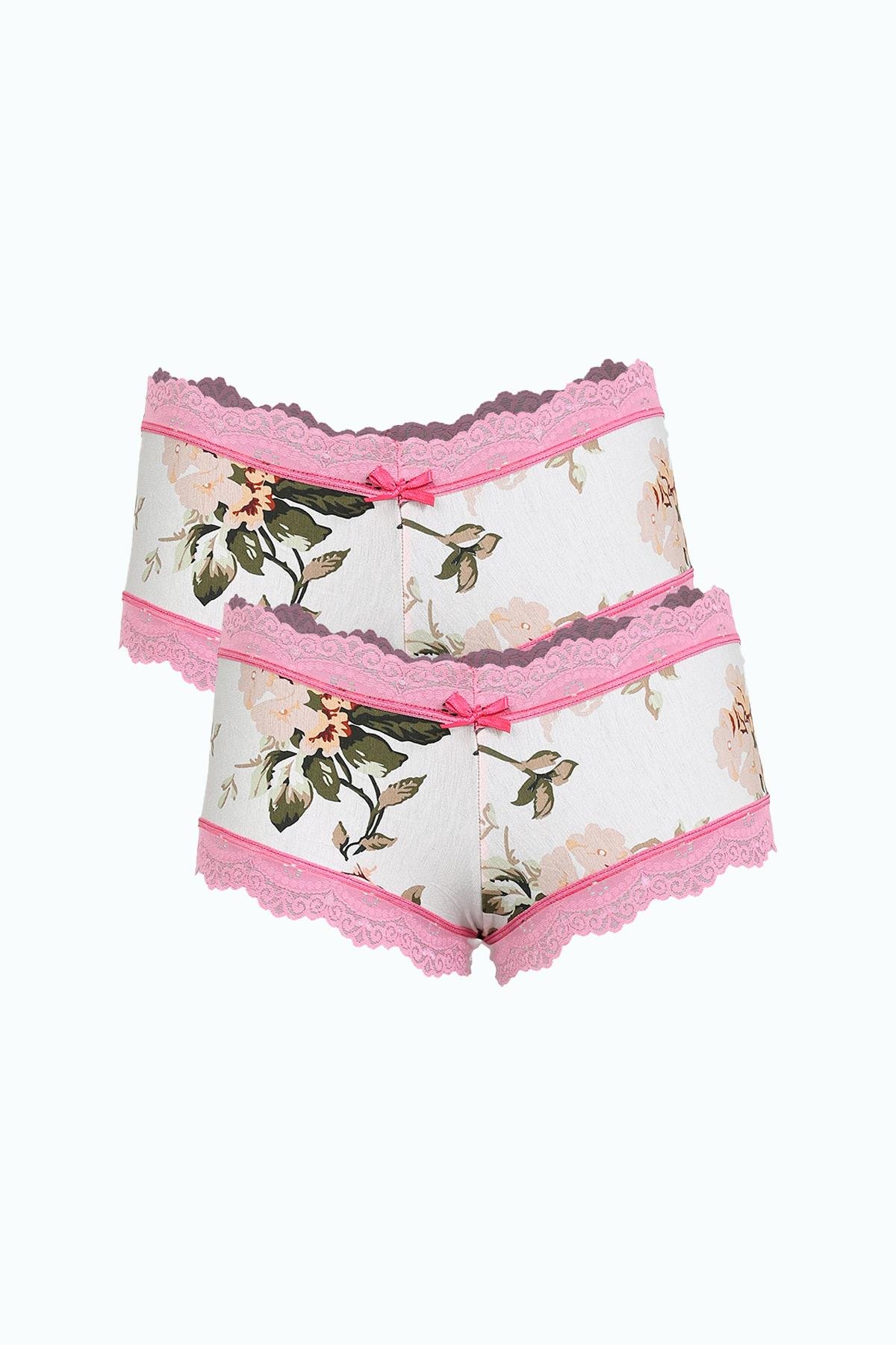 Moda Çizgi Kadın Pamuklu 2li Boxer Beyaz 40280