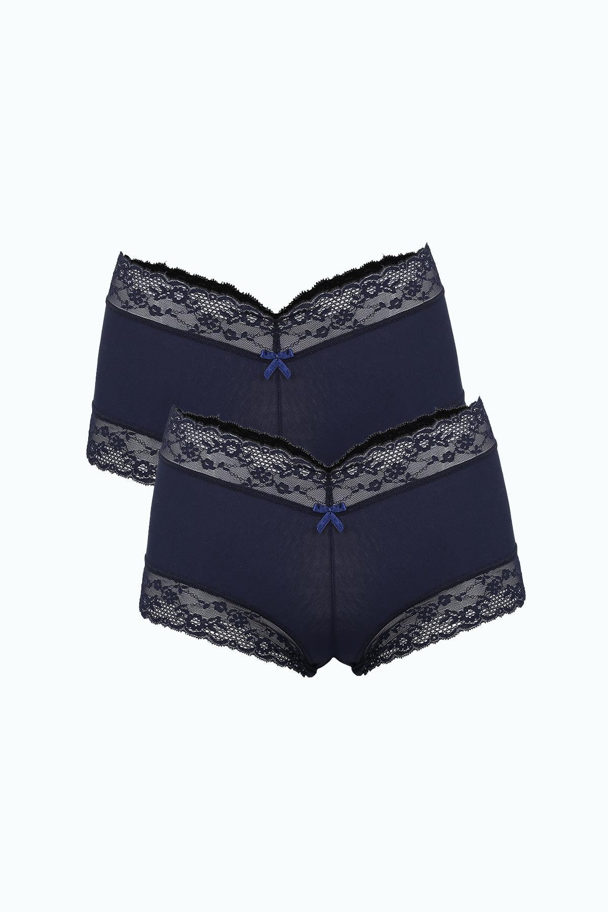 Moda Çizgi Kadın Pamuklu 2li Boxer Lacivert 40278