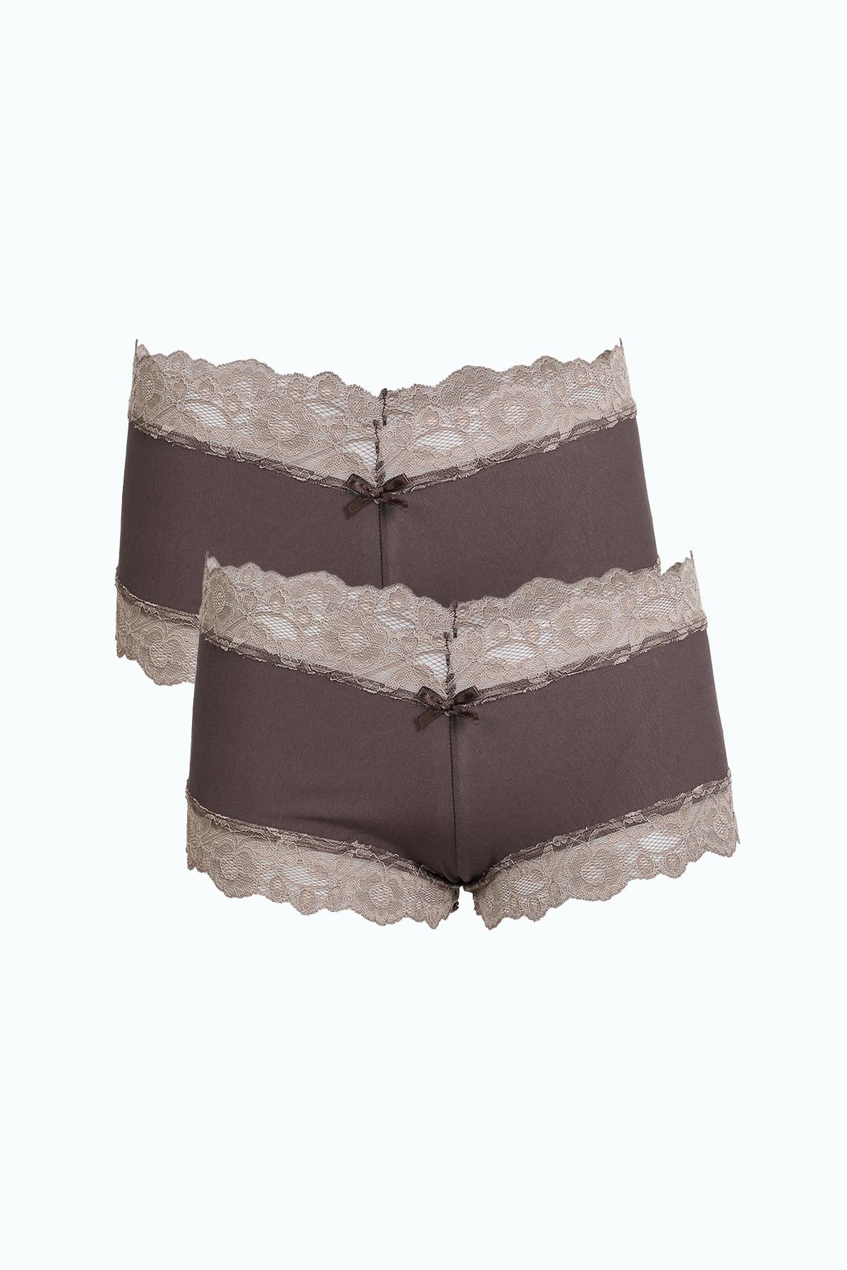 Moda Çizgi Kadın Pamuklu 2li Boxer Vizon 40278