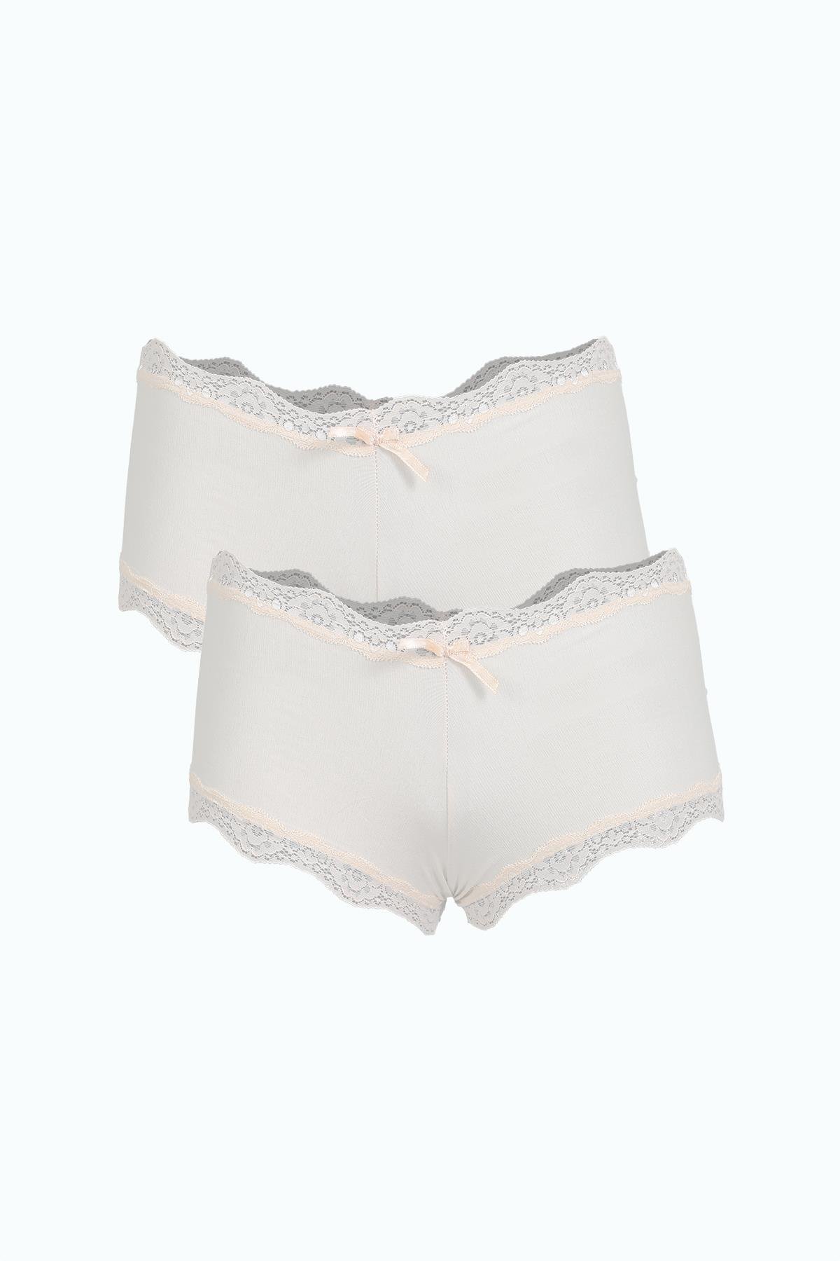Moda Çizgi Kadın Pamuklu 2li Boxer Sütlü Kahve 40277