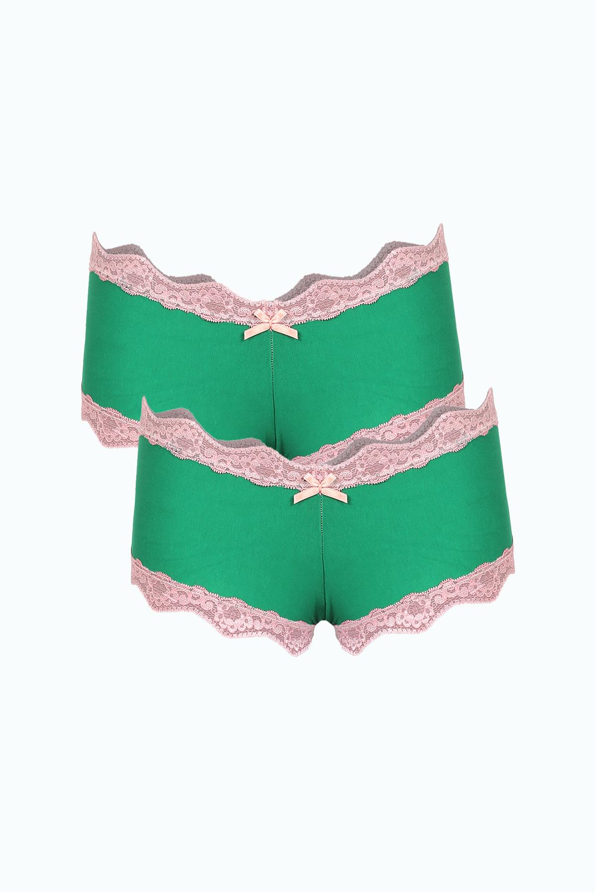 Moda Çizgi Kadın Pamuklu 2li Boxer Fıstık Yeşili 40277