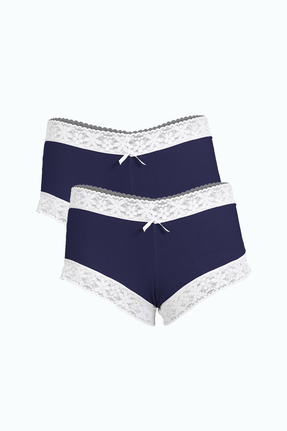 Moda Çizgi Kadın Pamuklu 2li Boxer Lacivert 40277