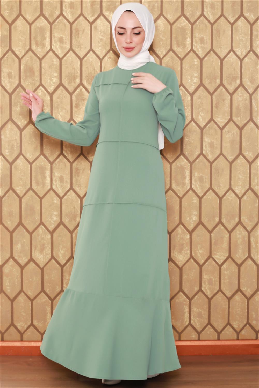 Dikiş Detaylı Model Elbise HAKİ
