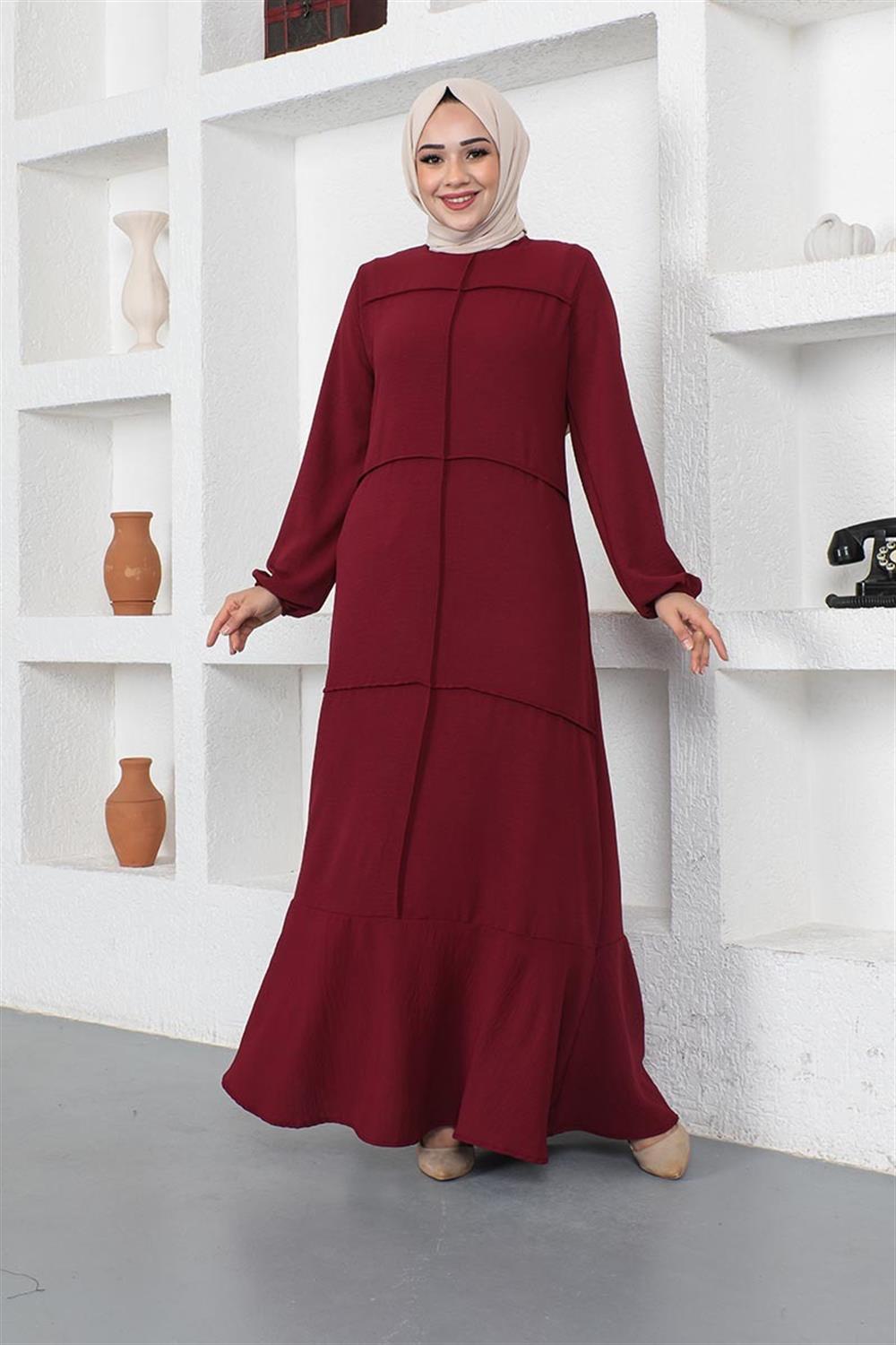 Dikiş Detaylı Model Elbise BORDO