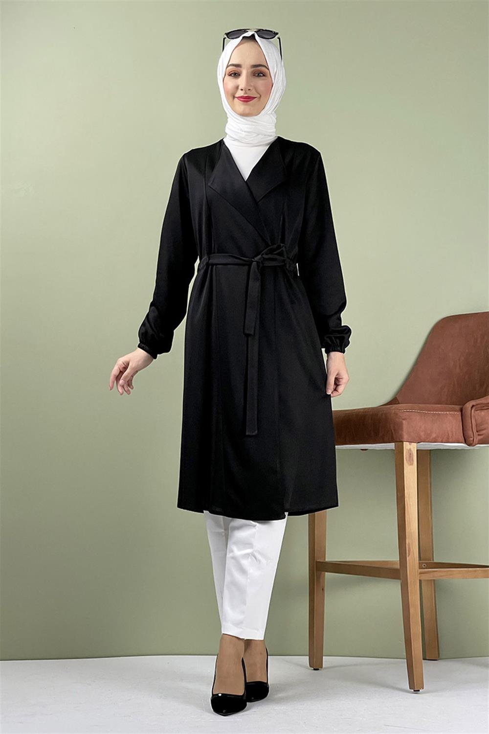 Kuşak Detaylı Kimono SİYAH