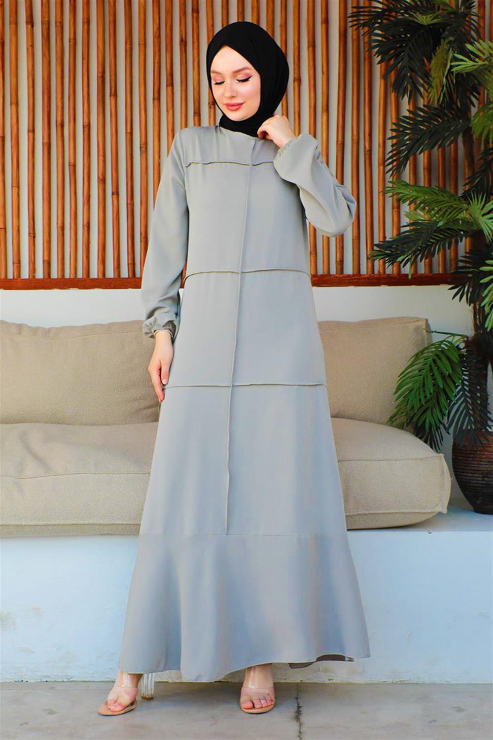 Dikiş Detaylı Model Elbise GRİ