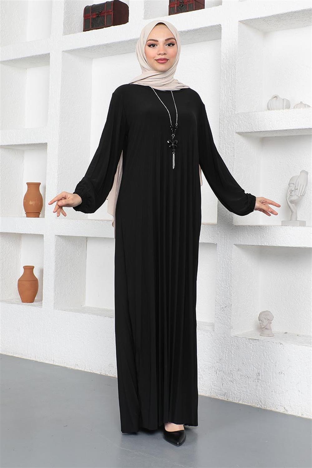 Piliseli Sandy Elbise SİYAH