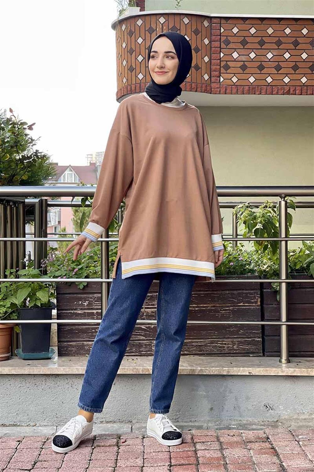 Ribana Çizgili Sweat CAMEL