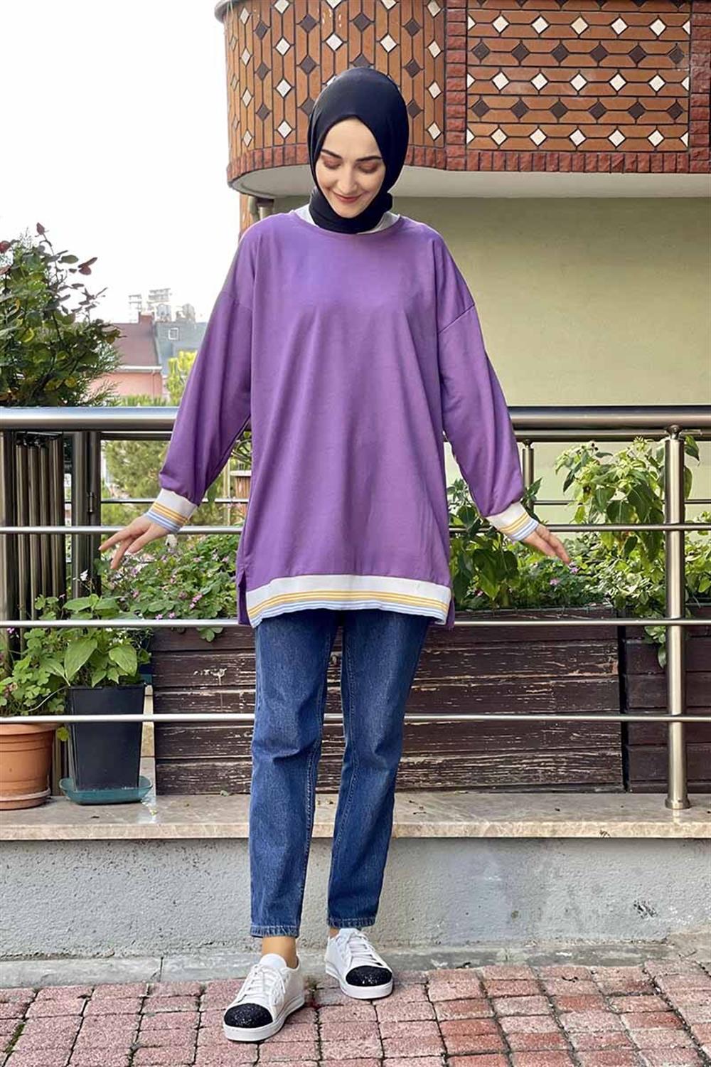 Ribana Çizgili Sweat LİLA