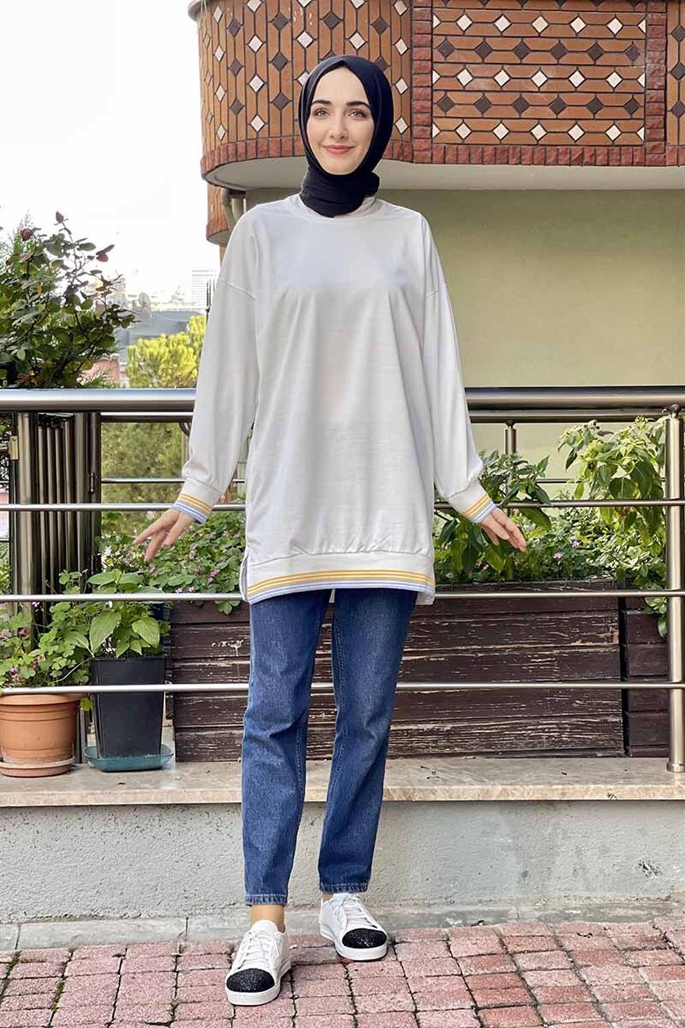 Ribana Çizgili Sweat BEYAZ
