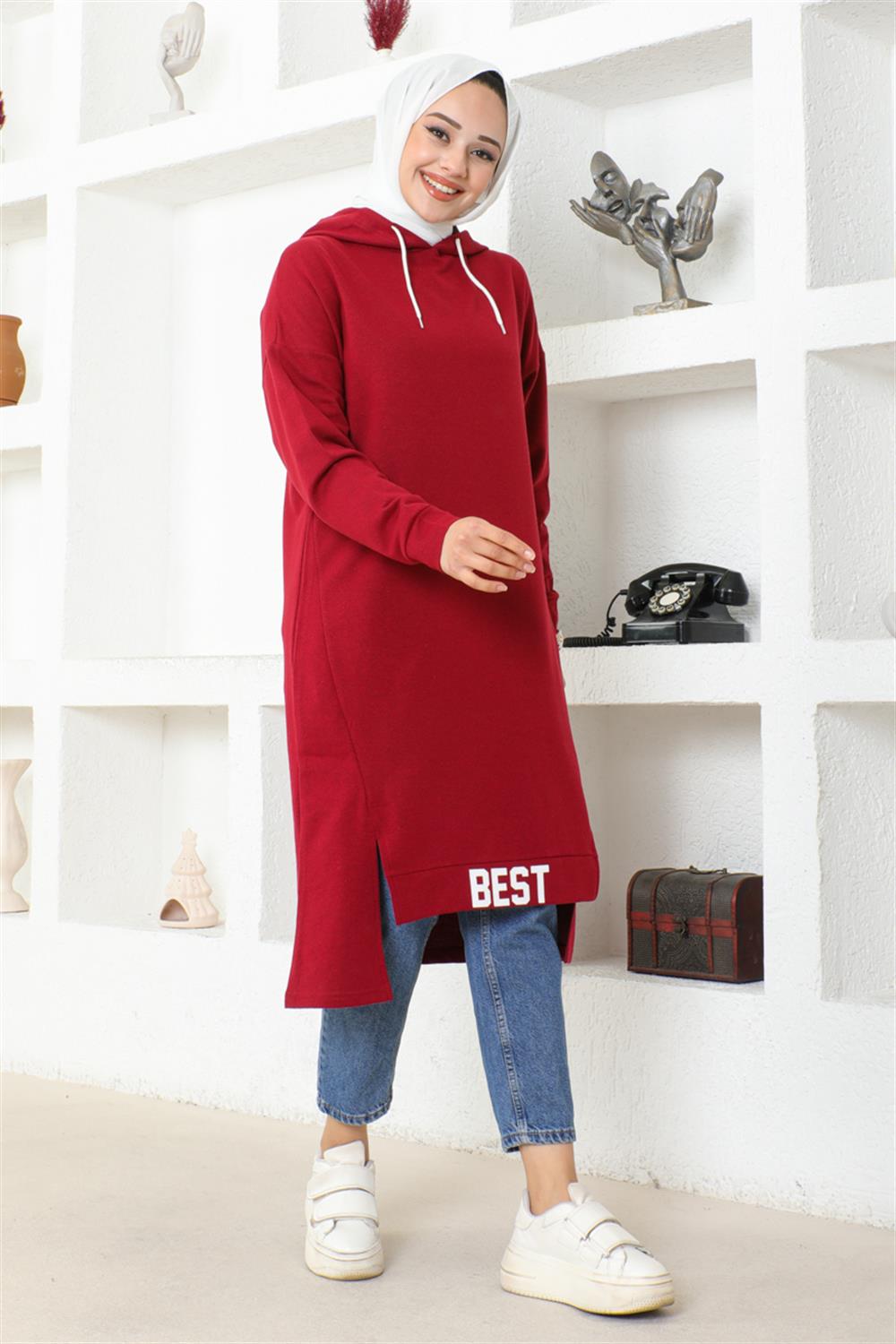 Kapüşonlu Spor Tunik BORDO