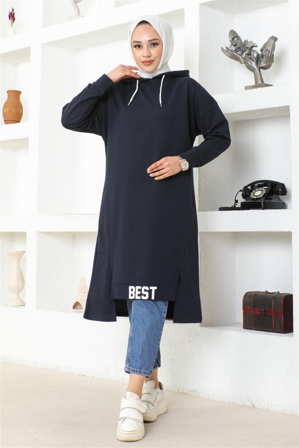 Kapüşonlu Spor Tunik LACİVERT
