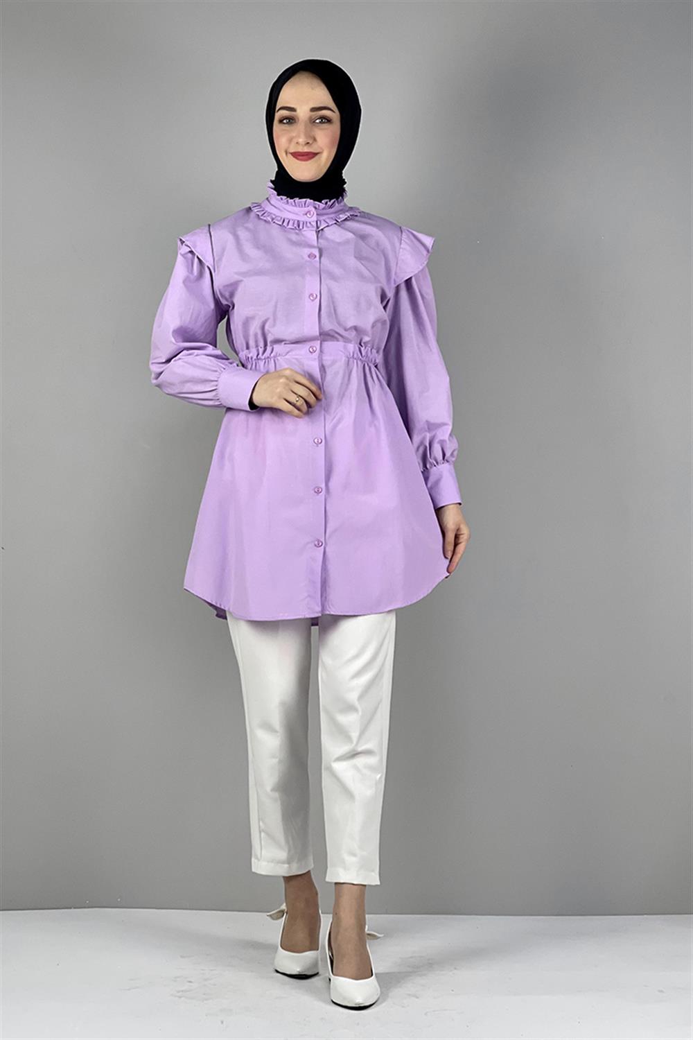 Bel Ve Yaka Detaylı Tunik LİLA