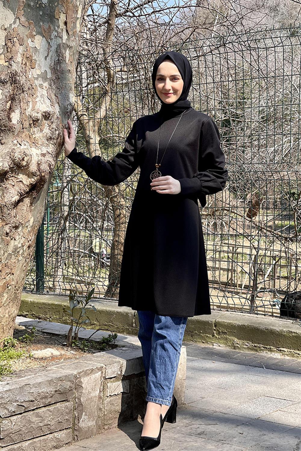 Kolları Manşetli Tunik SİYAH