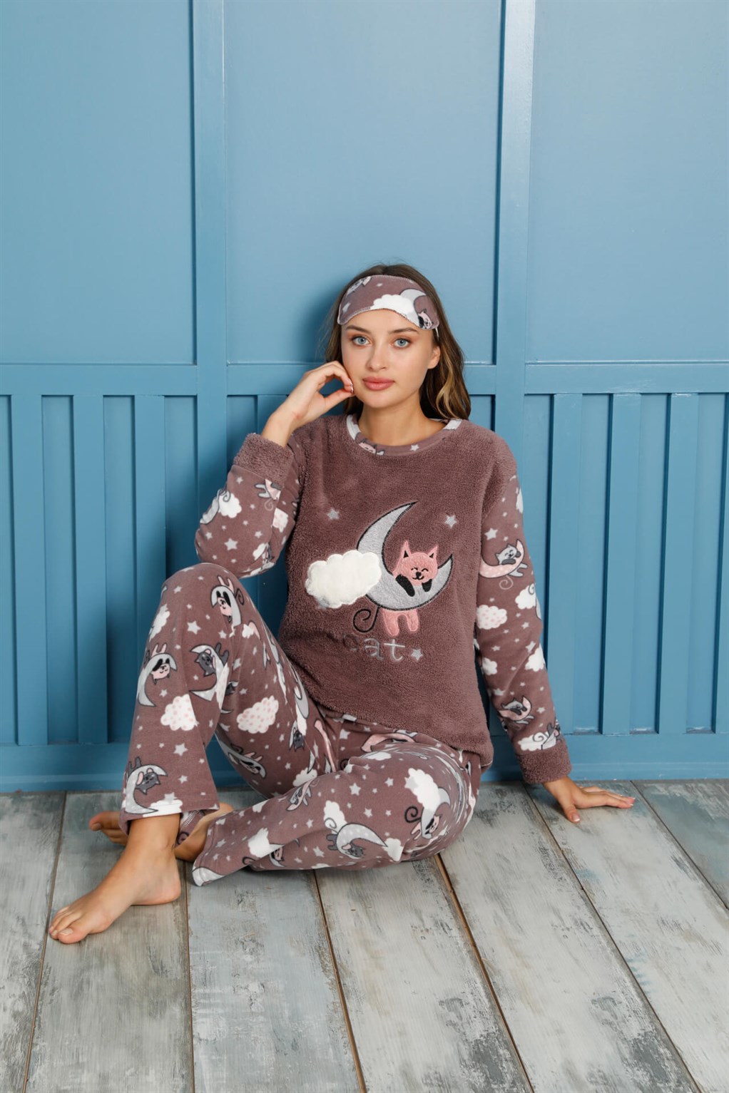 Moda Çizgi Polar Kadın Pijama Takımı