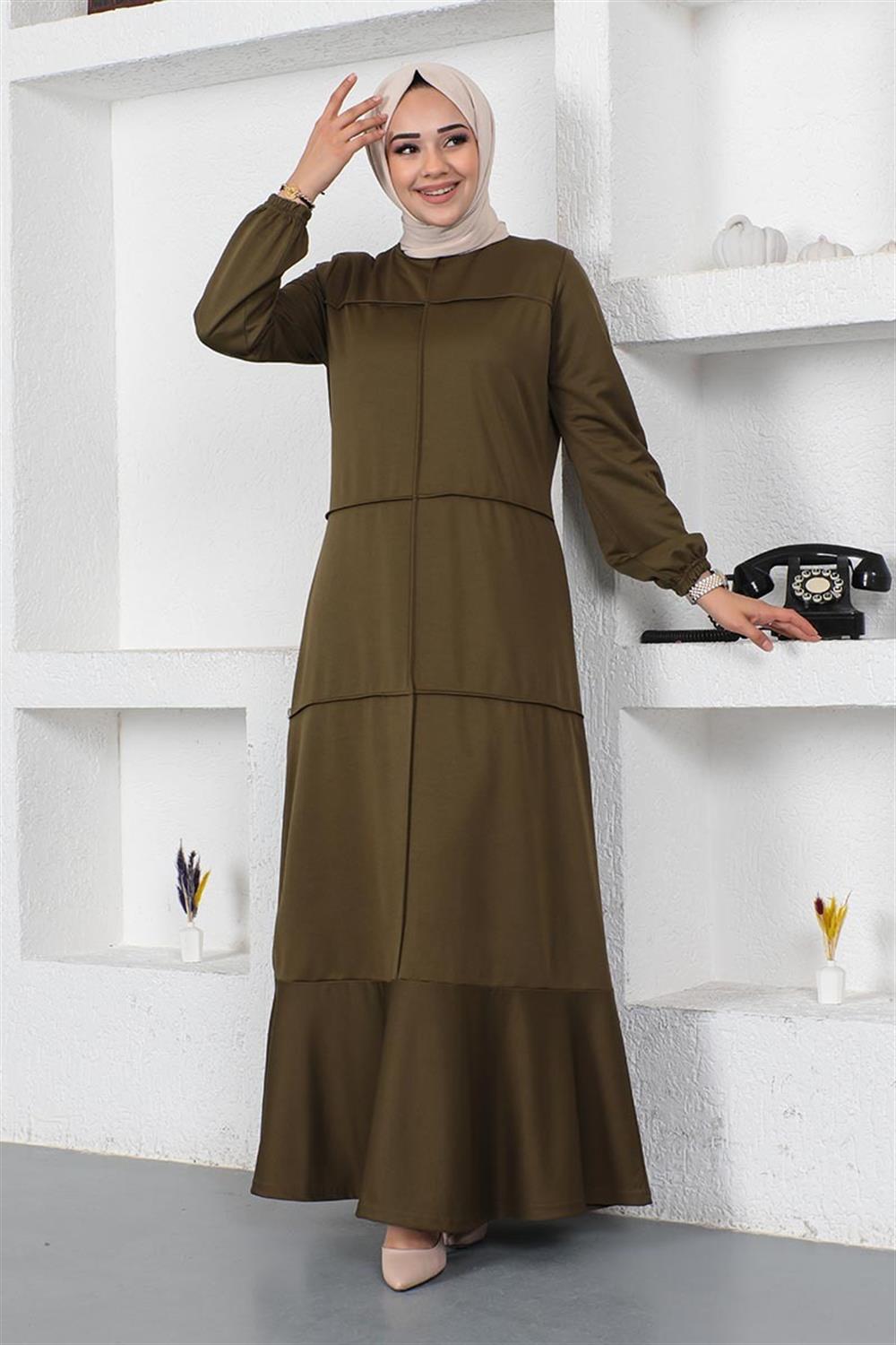 Dikiş Detaylı Elbise HAKİ
