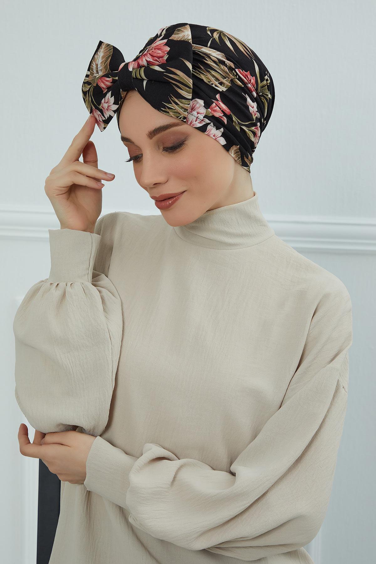 Desenli Dev Fiyonklu Bone,B-11YD Desen 34